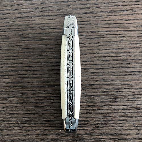 Laguiole en Aubrac Handmade Luxury Double Plates Folding Knife - 4.8 Inch (12cm) Bone Handle, Forged Stainless Steel Blade with Shiny Bolsters - Perfect for Camping, Hiking & Outdoor Adventures