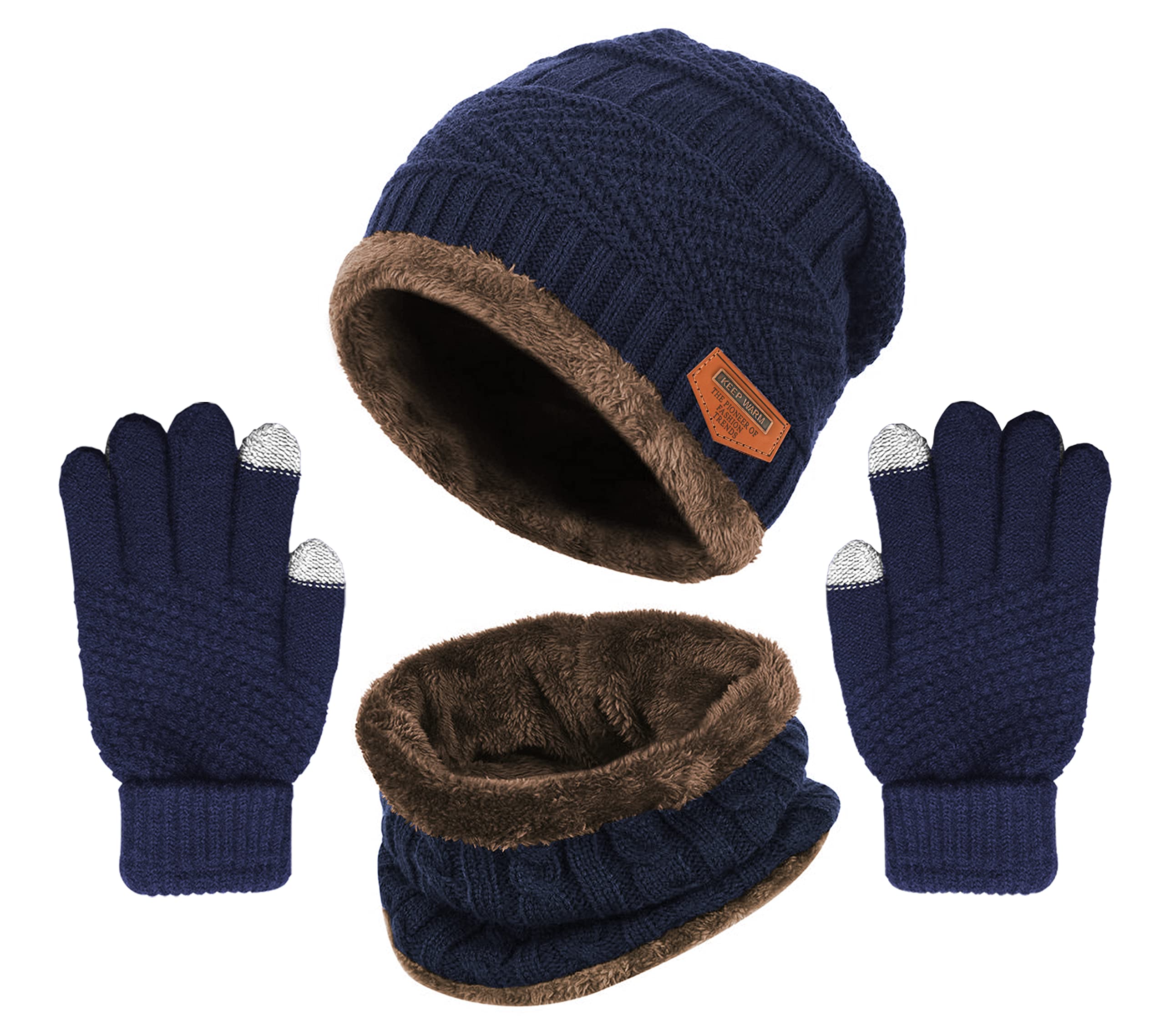 Winter Knit Beanie Hat, Fleece Lined Skull Cap, Neck Warmer & Touch Screen Gloves Set for Men and Women - Cozy Cold Weather Accessories for Skiing, Snowboarding and Outdoor Activities