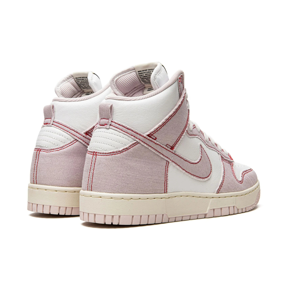 Nike Dunk High 1985 Barely Rose Denim Light Pink White Red Sneakers - Women's Retro Basketball Shoes for Casual Wear & Street Fashion