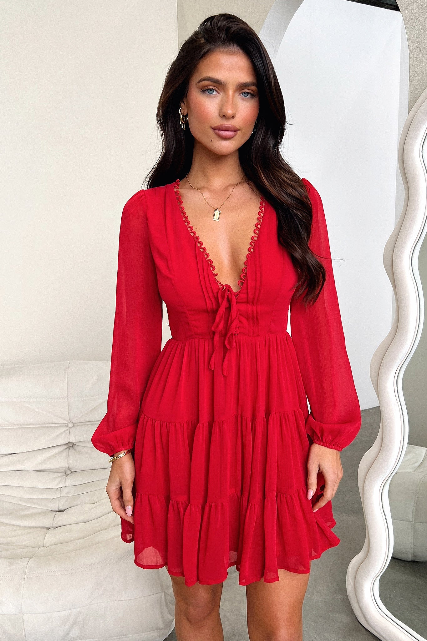 Lexie Women's Long Sleeve Casual Dress - Red Floral Print, Stretchy Comfort Fit, Plus Size Options | Perfect for Office Wear, Date Nights & Fall Season Outfits