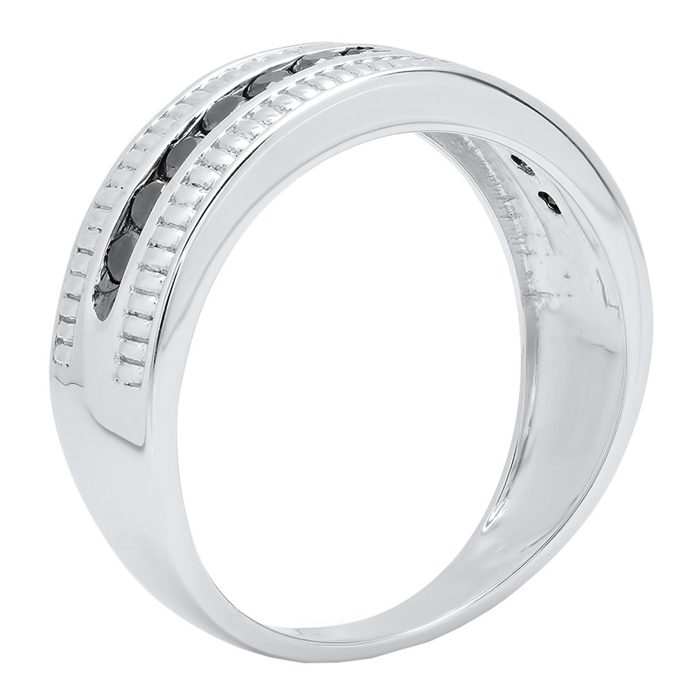 Dazzlingrock Sterling Silver Men's Black Diamond Roped Band Ring - 1/2 CTW Enhanced Round Cut, Wedding Band, Anniversary Gift, Promise Ring, Fashion Jewelry for Men