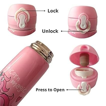 Atipriya Unicorn Stainless Steel Water Bottle - 500ml Leak Proof, Double Walled Insulated Kids Sipper with Cute Cartoon Design - Perfect for School, Office, Travel & Outdoor Activities