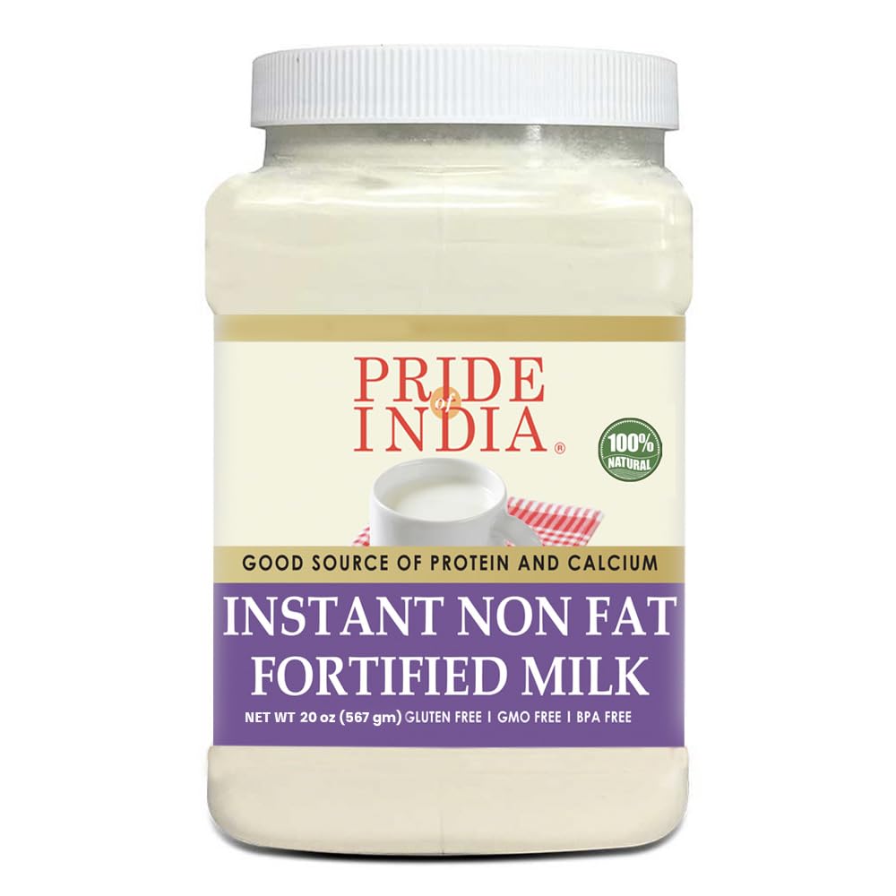 Pride of India Instant Fortified Nonfat Dry Milk Powder - Enriched with Vitamin D, Protein & Calcium - 1.25 lbs (20 oz) - Perfect for Baking, Cooking, and Healthy Beverages