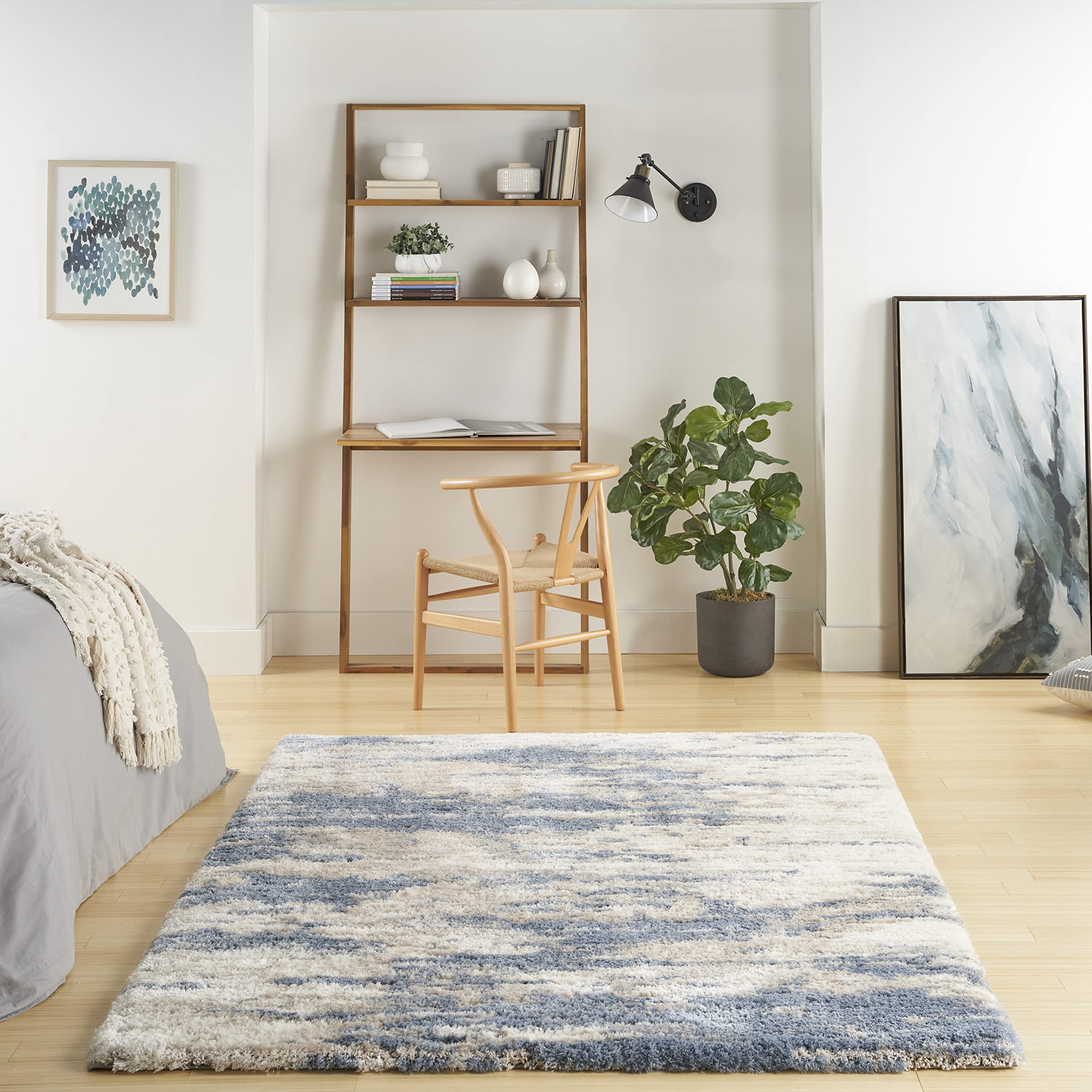 Nourison Luxurious Shag Abstract Light Blue Grey 5'3