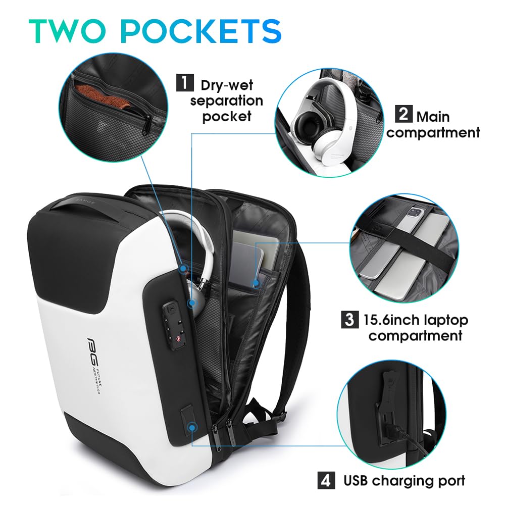 BANGE Anti-Theft Business Laptop Backpack with USB Charging Port - Fits 15.6 Inch Notebook - Water-Resistant Work Backpack for Office, Airplane & Business Travel - Perfect for Professionals, Students & Commuters