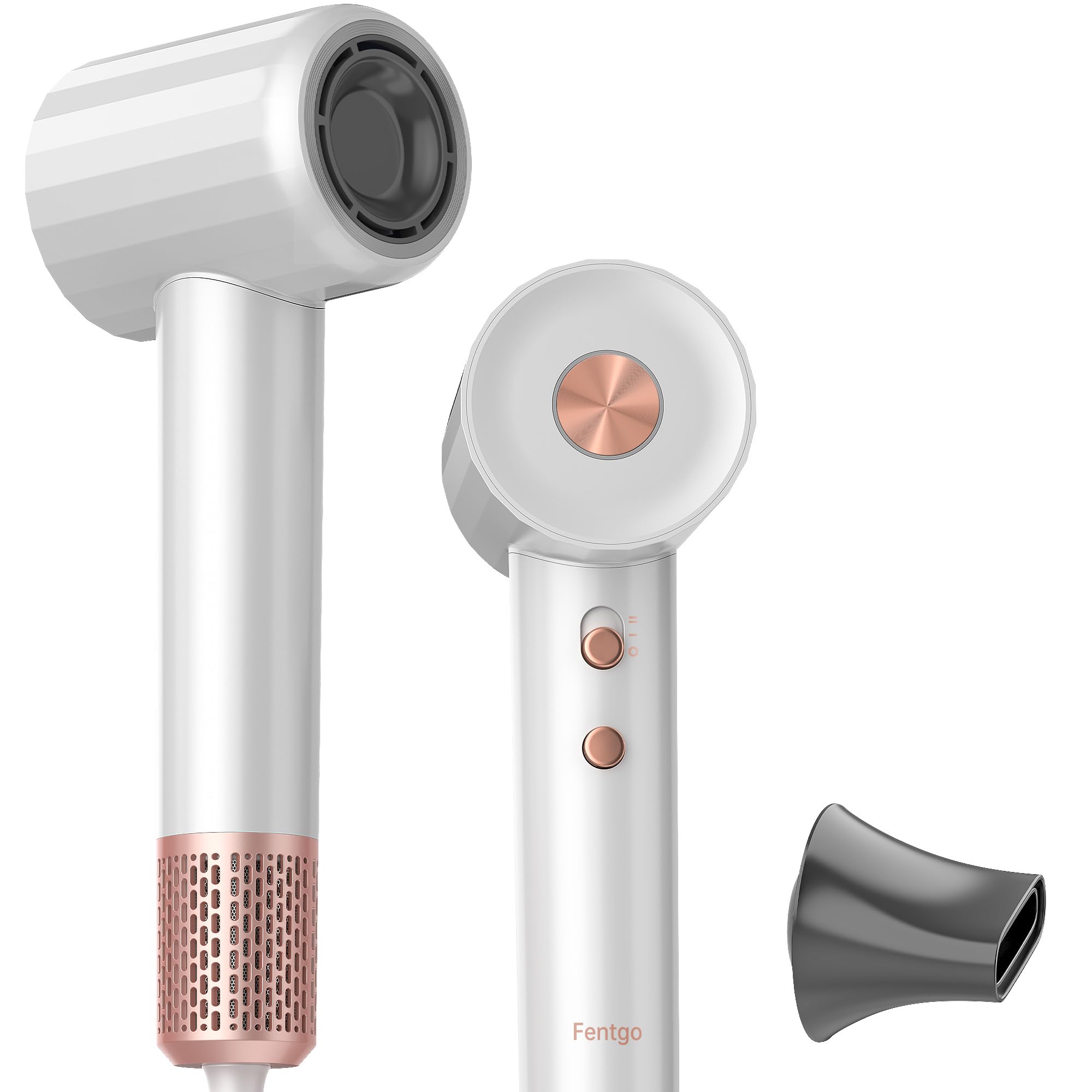 Fentgo Professional Ionic Hair Dryer - High Speed Blow Dryer with Brushless Motor, Fast Drying, Smooth Nozzle, Low Noise & Lightweight | Thermo-Control Technology for Salon-Quality Styling at Home (White) - Perfect for Daily Hair Care, Travel & Professional Salon Use