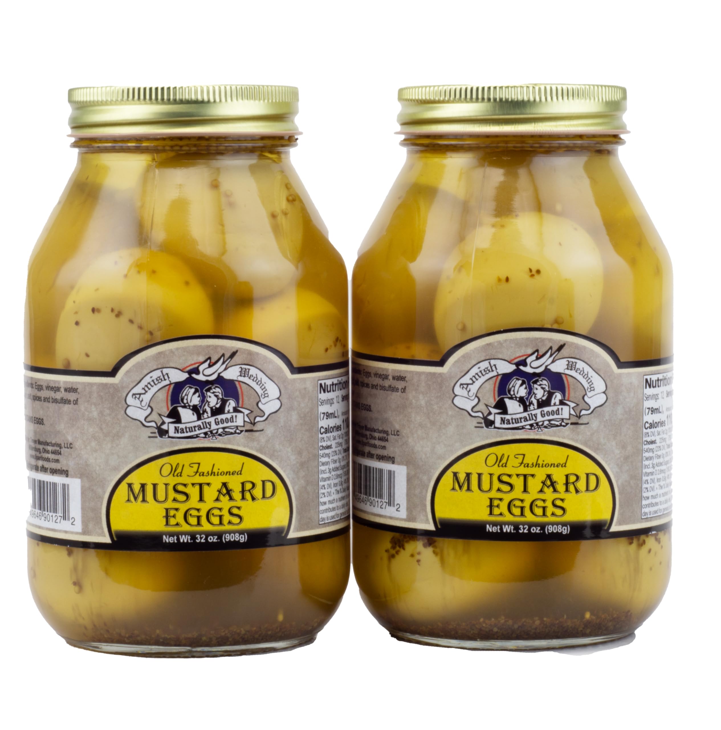 Amish Pickled Mustard Eggs 32oz (2-Pack) - Perfect for Picnics & Snacks