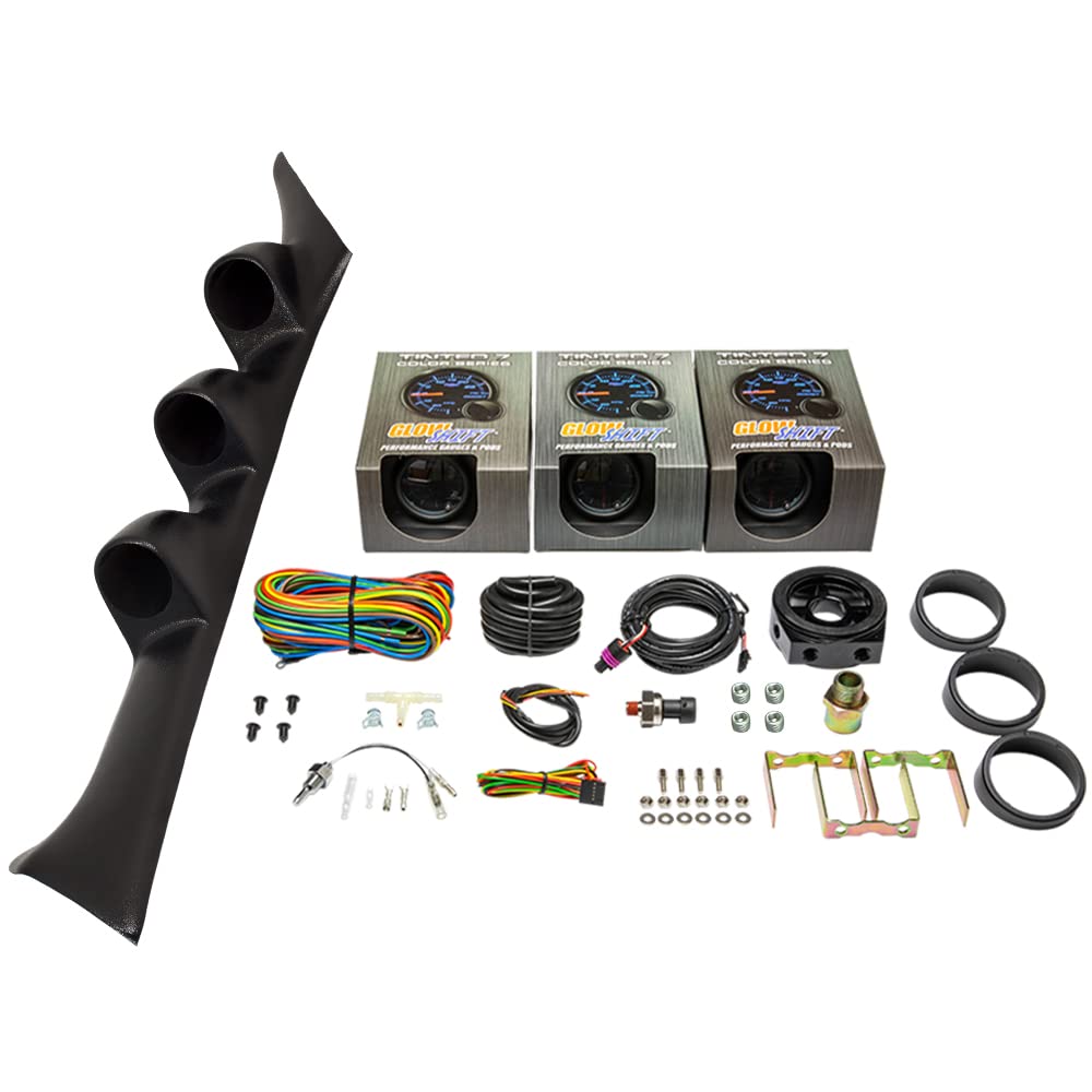 GlowShift 7-Color Tinted Triple Gauge Set for Mitsubishi Eclipse 1995-1999 - 30 PSI Boost/Vacuum, 100 PSI Oil Pressure & Water Temperature Gauges with Black Pillar Pod - Perfect for Performance Monitoring & Engine Tuning