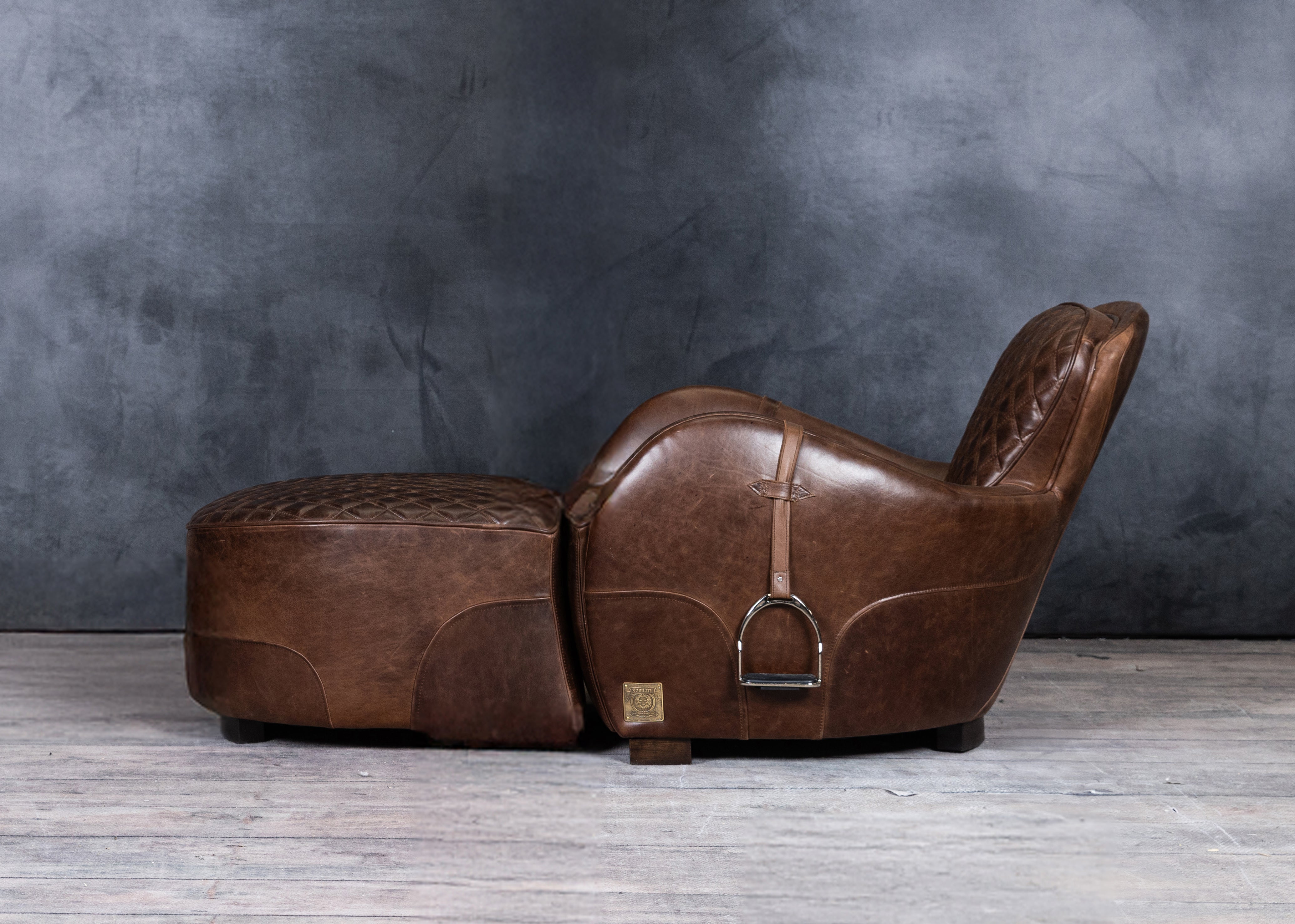 Premium Equestrian Leather Chair & Ottoman Set - Handcrafted Genuine Leather Living Room Seating for Home & Office - Perfect for Lounging, Relaxing & Decorating Your Space