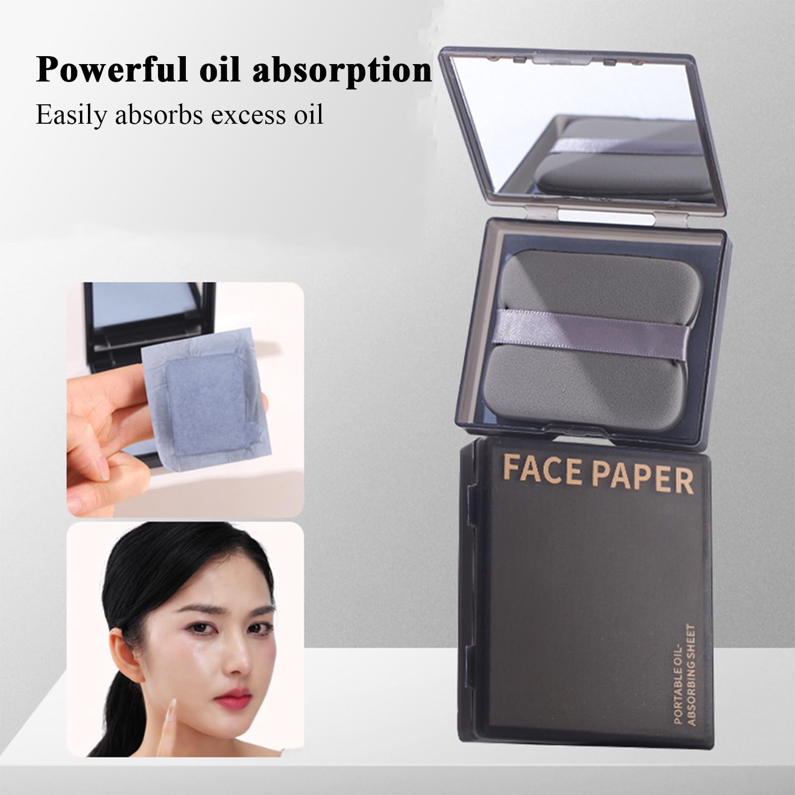 200 Pcs Oil Absorbing Blotting Papers for Oily Skin - Face Blotting Sheets with Built-In Mirror & Powder Puff - Compact Oil Control Paper for Men & Women - Perfect for On-the-Go Shine Control at Work, Gym or Travel