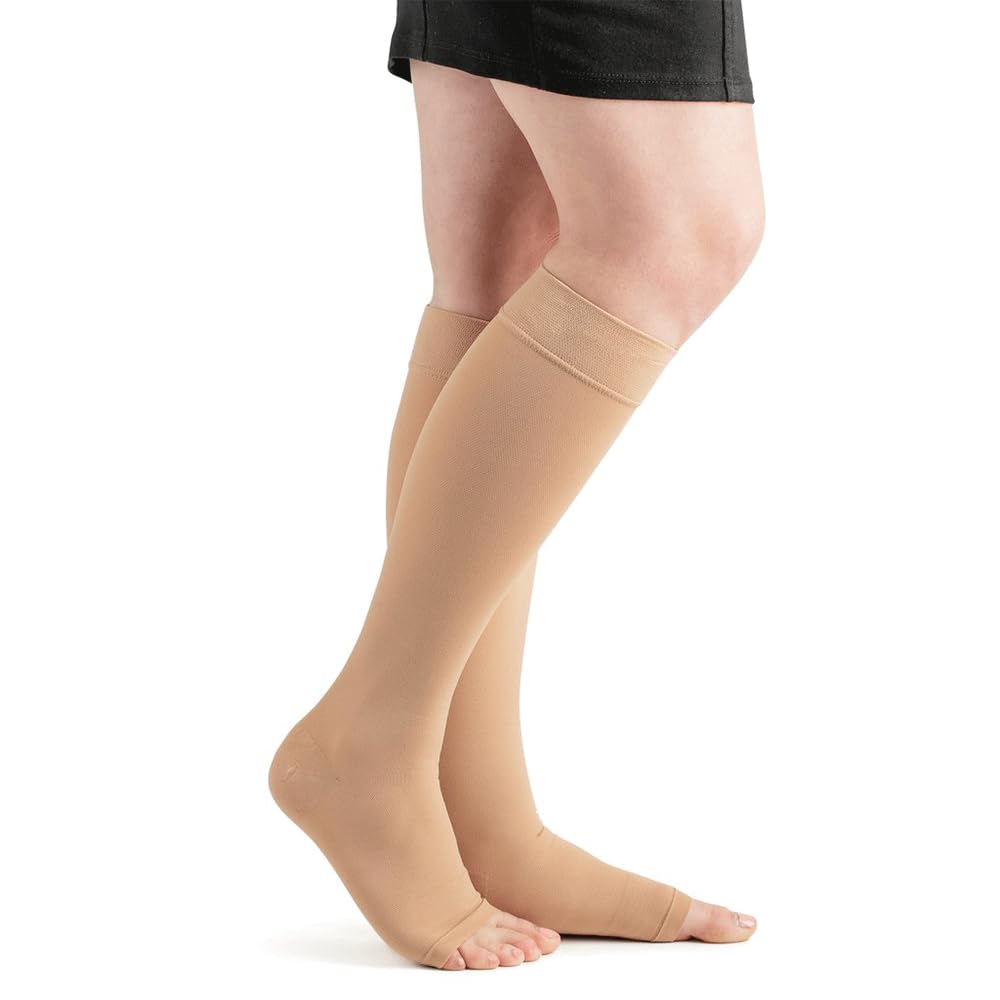 Actifi Surgical Opaque 20-30 mmHg Knee High Compression Stockings - Open Toe Firm Support Socks for Varicose Veins, Edema & Post-Surgery Recovery - Ideal for Nurses, Travel & Pregnancy