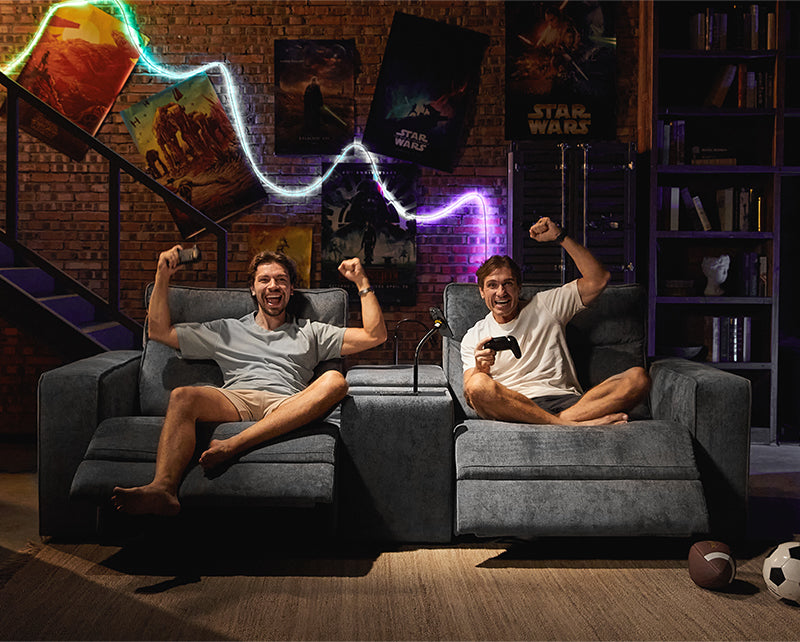 EliteNest Smart Reclining Theater Sofa with Built-in Bluetooth Speakers - Luxury Home Theater Seating for Movie Nights & Gaming Setup