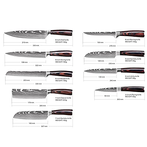 Premium Damascus Steel Japanese Chef Knife Set - 5-Piece Kitchen Knives with Santoku, Utility & Slicing Knives for Professional Cooking | Perfect for Home Chefs, Culinary Students & Restaurant Use (Color: 5 Pcs Set 02)