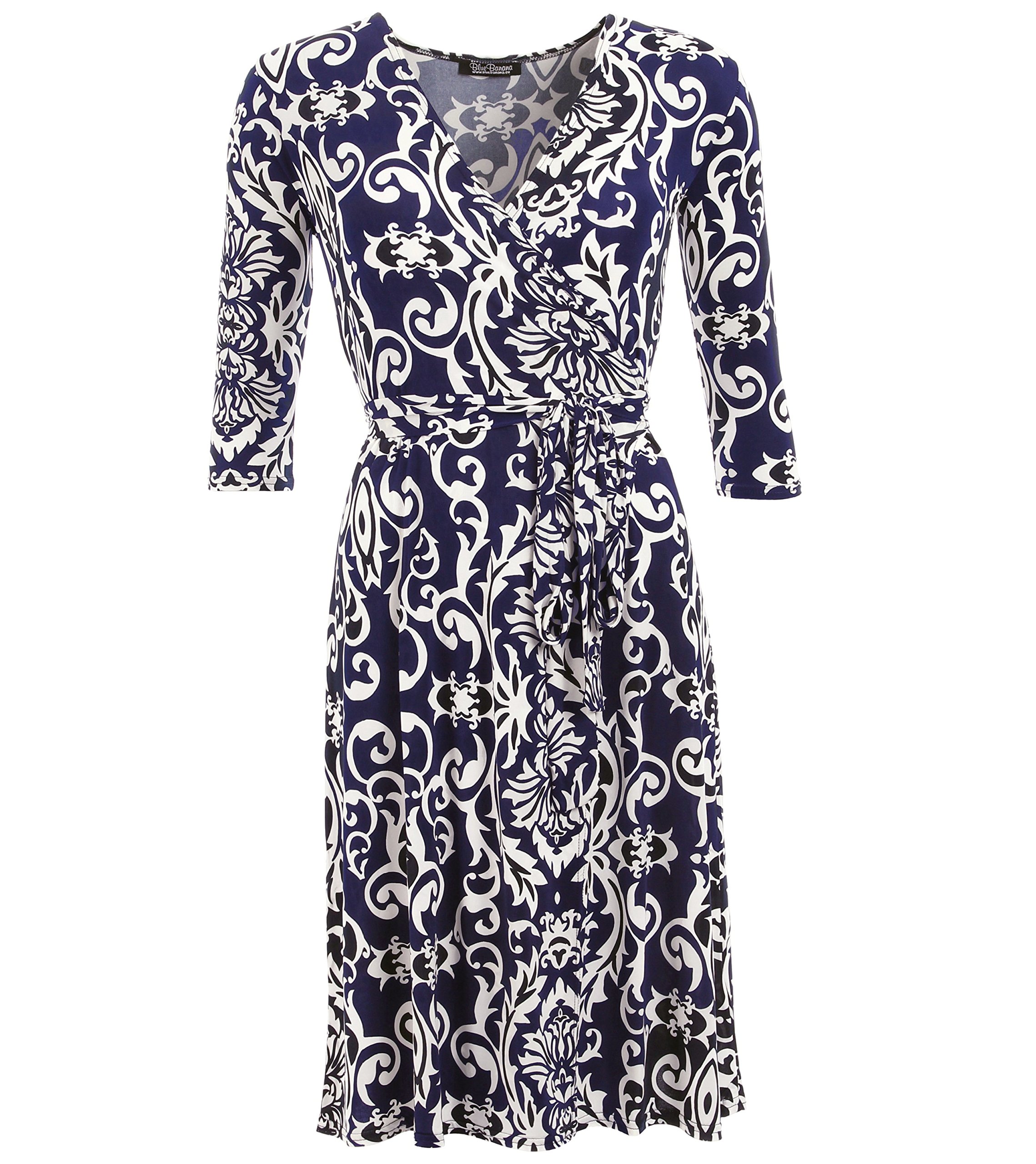 Blue Banana Women's 3/4 Sleeve Floral Wrap Dress - Casual Summer Midi Dress for Beach, Party & Office Wear