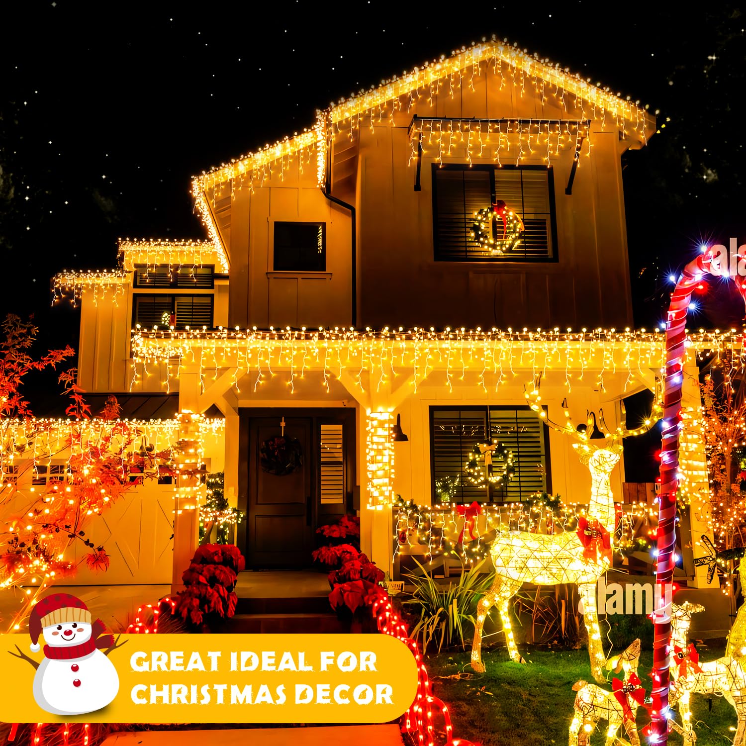 JMEXSUSS 38.8FT 400 LED Warm White Icicle Christmas Lights - Outdoor/Indoor Waterproof Plug-in Holiday Lights with Remote Control for Wedding, House, Fireplace, Christmas Tree & Holiday Decorations - Perfect for Winter, Party & Home Decoration
