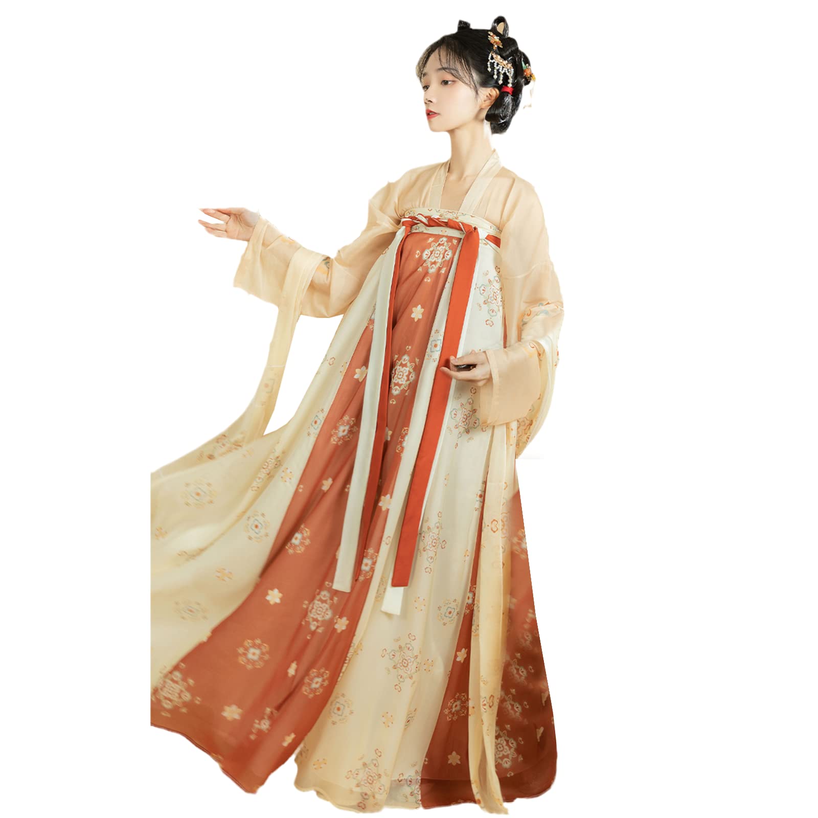 Elegant Women's Hanfu Dress Set - Traditional Chinese Long Skirt & Cardigan Top | Vintage Asian Costume for Cosplay, Tea Ceremony & Cultural Events