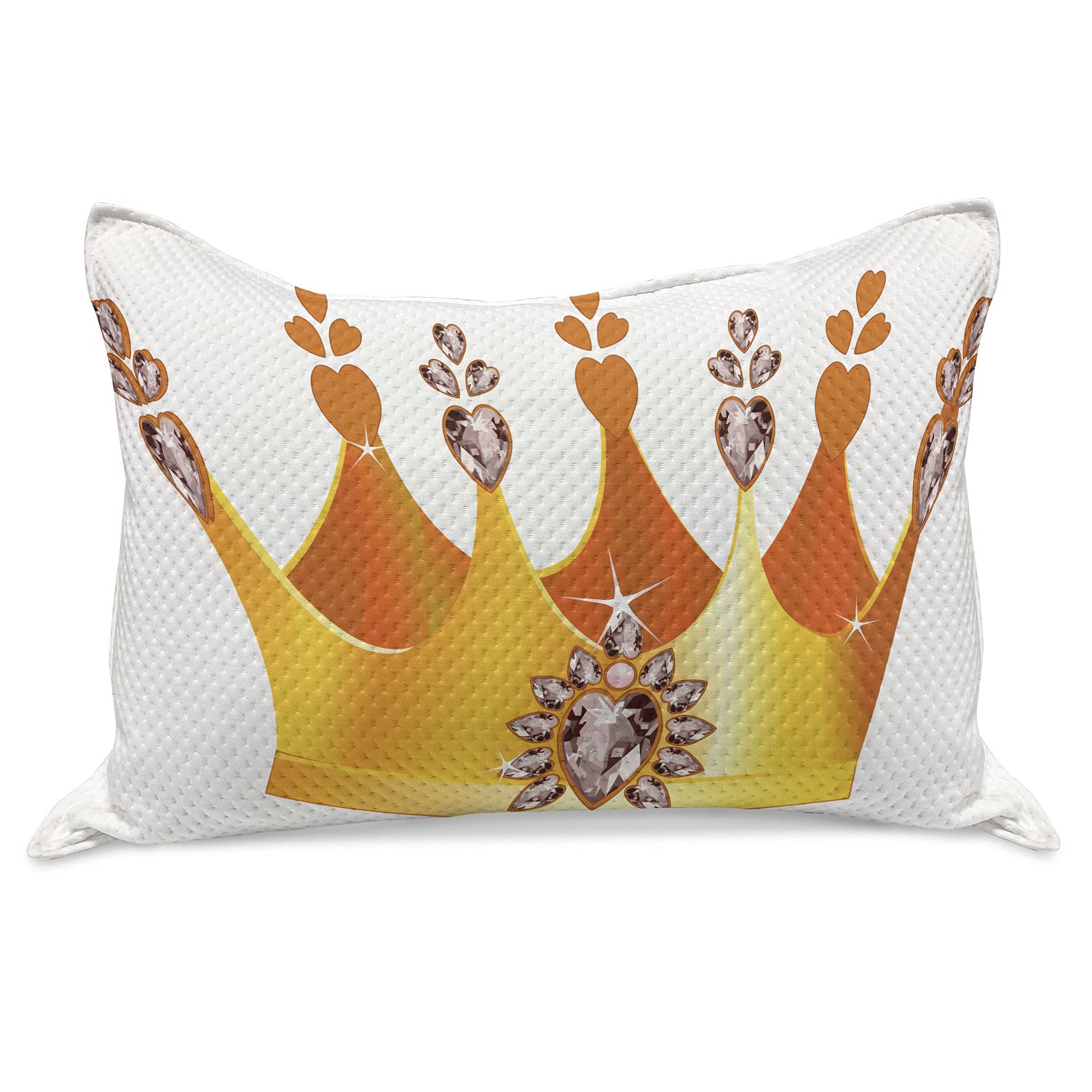 Ambesonne Queen Knitted Quilt Pillow Cover - Tiara Cartoon Style with Hearts & Floral Details, Standard King Size 36x20 Inches, Multicolor - Perfect for Bedroom Decor, Kids Room & Gift Ideas