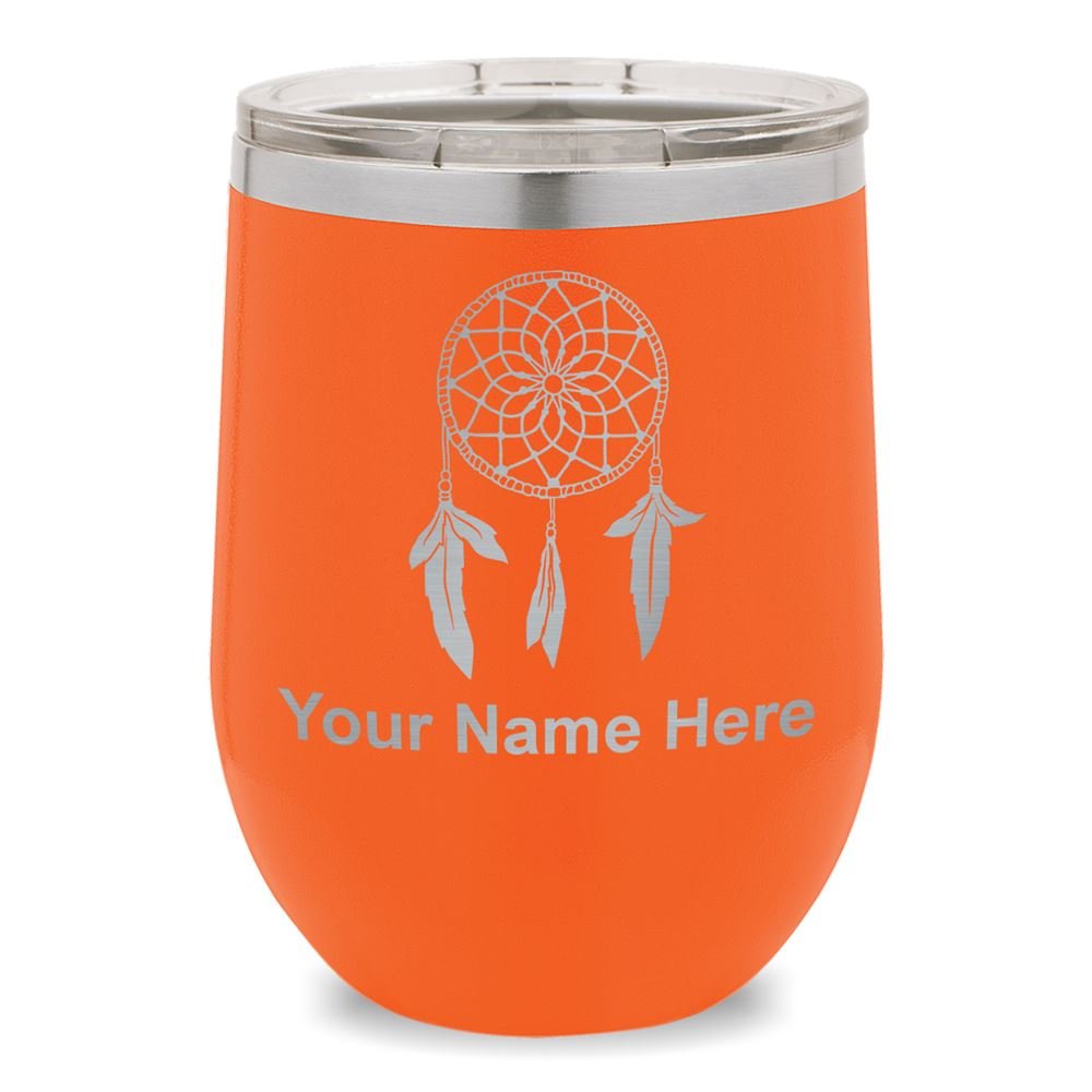 Personalized Engraved Wine Glass Tumbler with Dream Catcher Design - Perfect for Gifts, Parties & Home Decor (Orange)