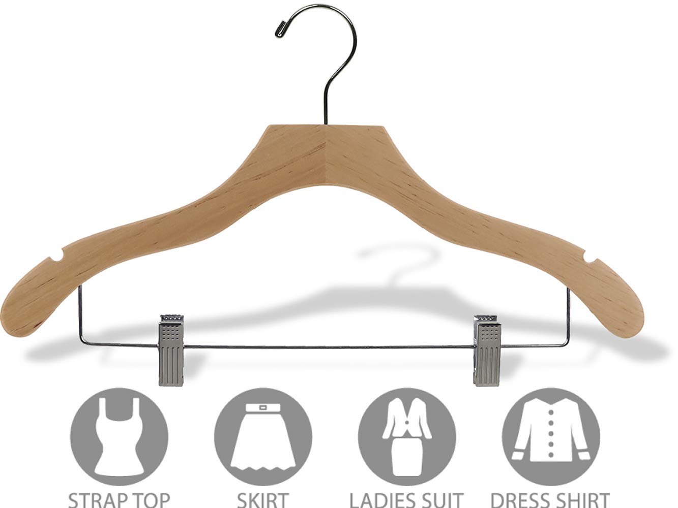 50-Pack Adjustable Cushion Wooden Hangers with Chrome Hooks - 17 Inch Space Saving Clothes Hangers for Shirts, Jackets & Dresses - Natural Finish Wavy Wood Design by The Great American Hanger Company - Perfect for Closet Organization & Retail Display