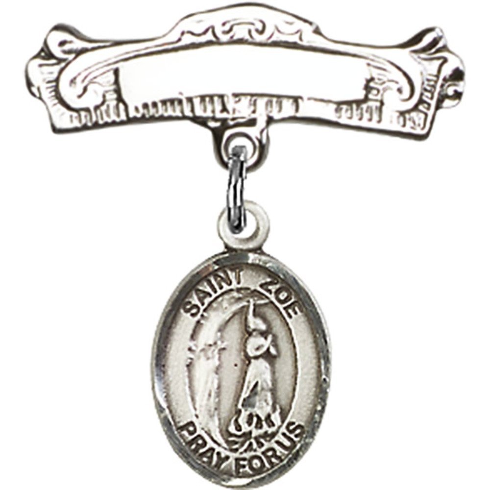 Sterling Silver Baby Badge with St. Zoe of Rome Charm - 7/8