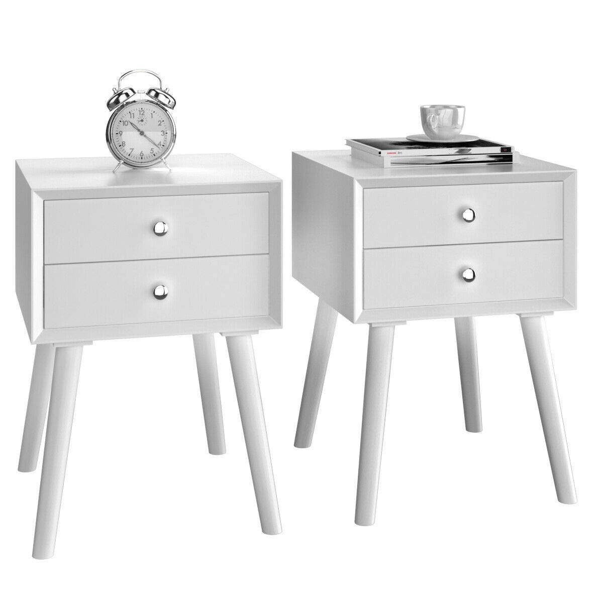 Vintage Wooden Nightstand with 2 Storage Drawers - Multi-Functional Bedside Table, End Table, or Cabinet - Sturdy, Durable & Scratch-Resistant - Easy to Clean White Finish (Set of 2) - Perfect for Bedroom, Living Room, or Office Use