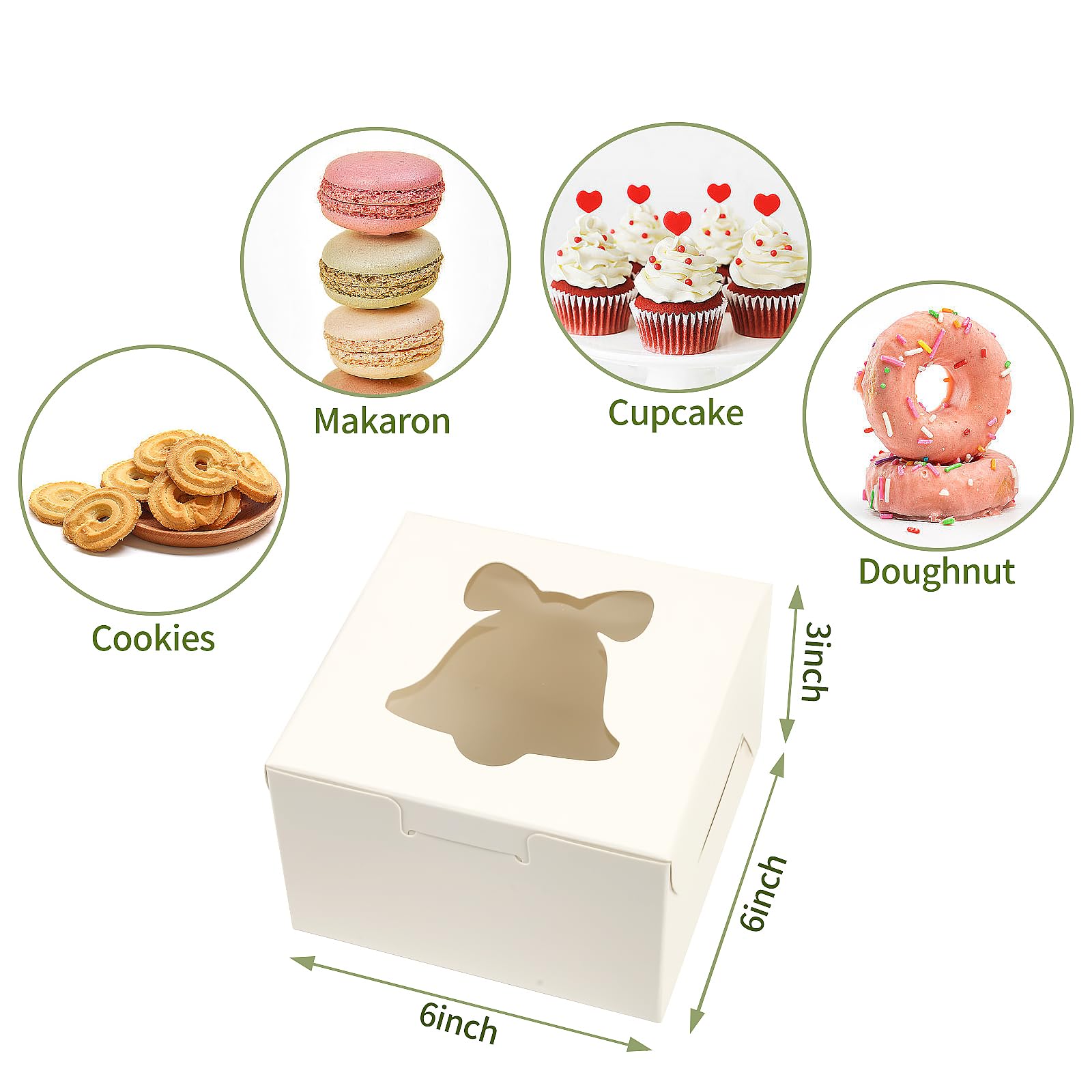24 PCS White Bakery Boxes with Window, 6x6x3 Inch Christmas Cookie Gift Boxes - Perfect for Mini Cakes, Pastries, Desserts, Strawberries, Cupcakes, Candies & Donuts Packaging - Ideal for Holiday Gifting, Party Favors & Bakery Business