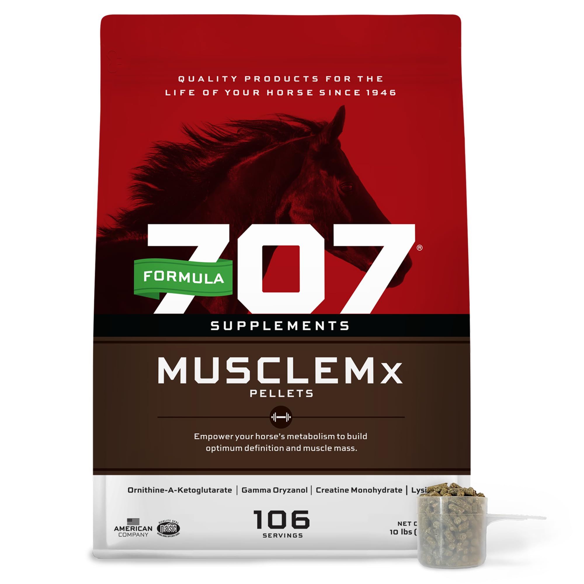Formula 707 MuscleMx Equine Supplement - 10 lb Bag for Horse Muscle Growth & Conditioning with Lysine, Gamma Oryzanol, Creatine & OKG | Supports Performance, Recovery & Strength for Show Horses, Racehorses & Training