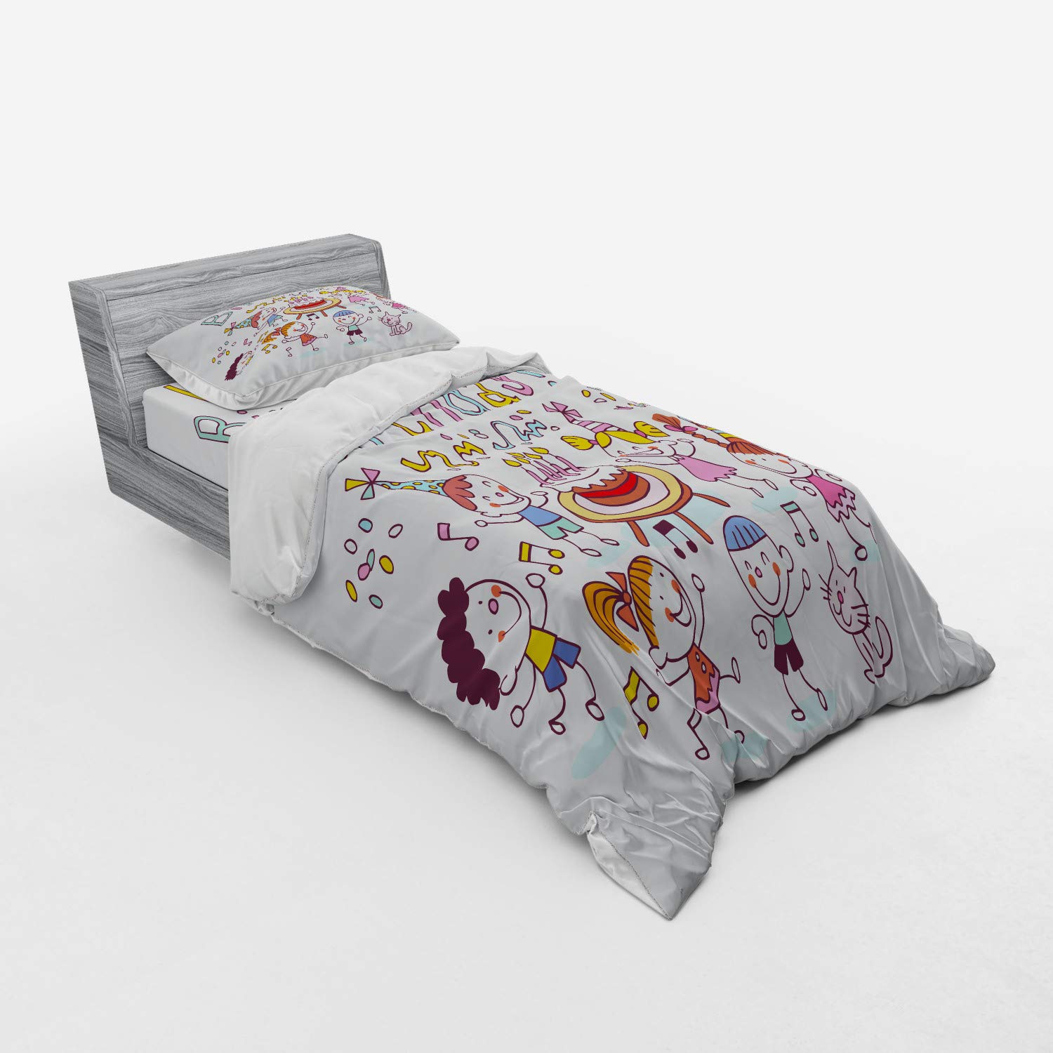 Ambesonne Birthday Bedding Set - 3 Piece Duvet Cover with Pillow Sham & Fitted Sheet, Twin XL Size, Vibrant Creamy Cake & Candle Print, Perfect for Birthday Party Decorations & Gift Ideas