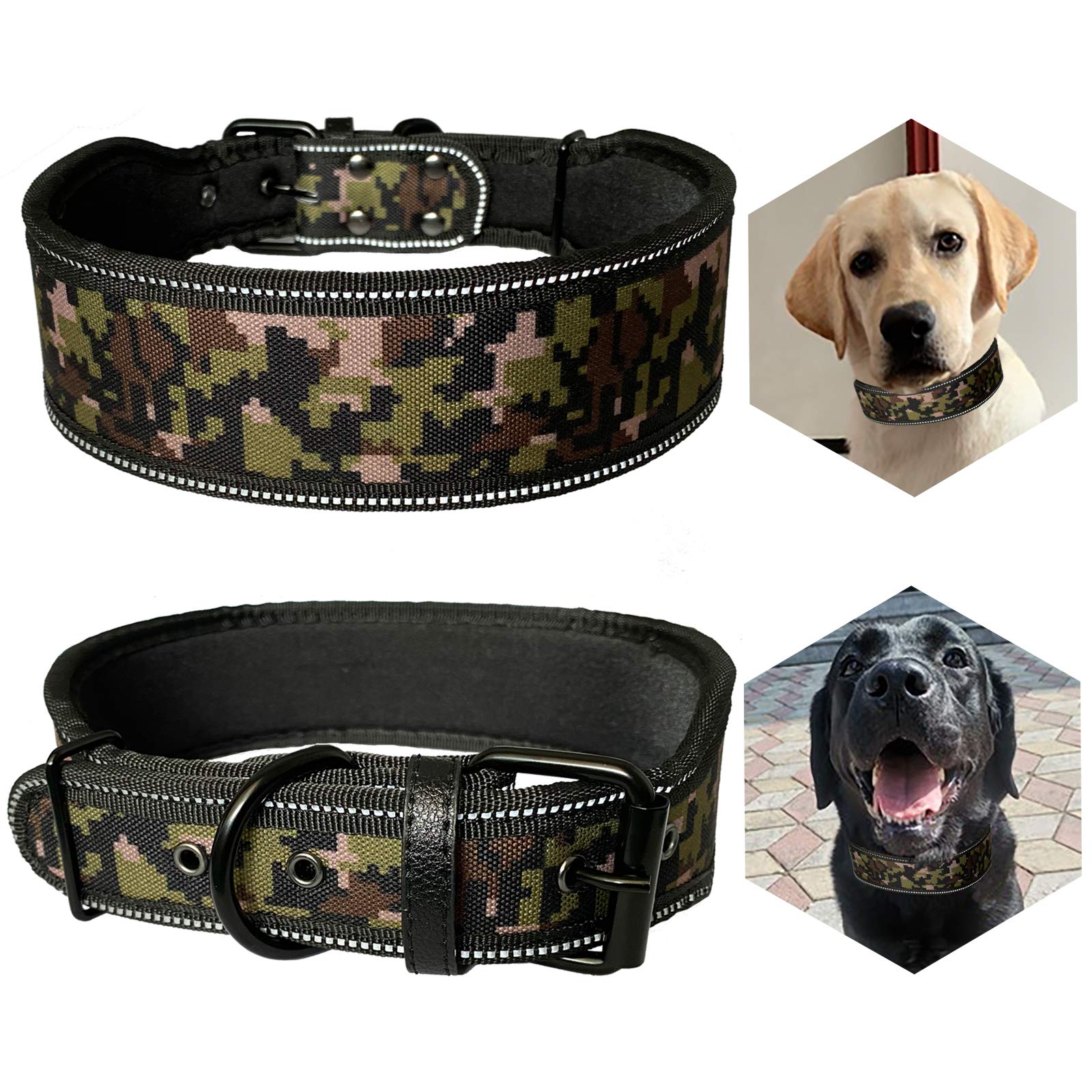 Reflective Adjustable Heavy Duty Padded Dog Collar with Soft Lining - 2