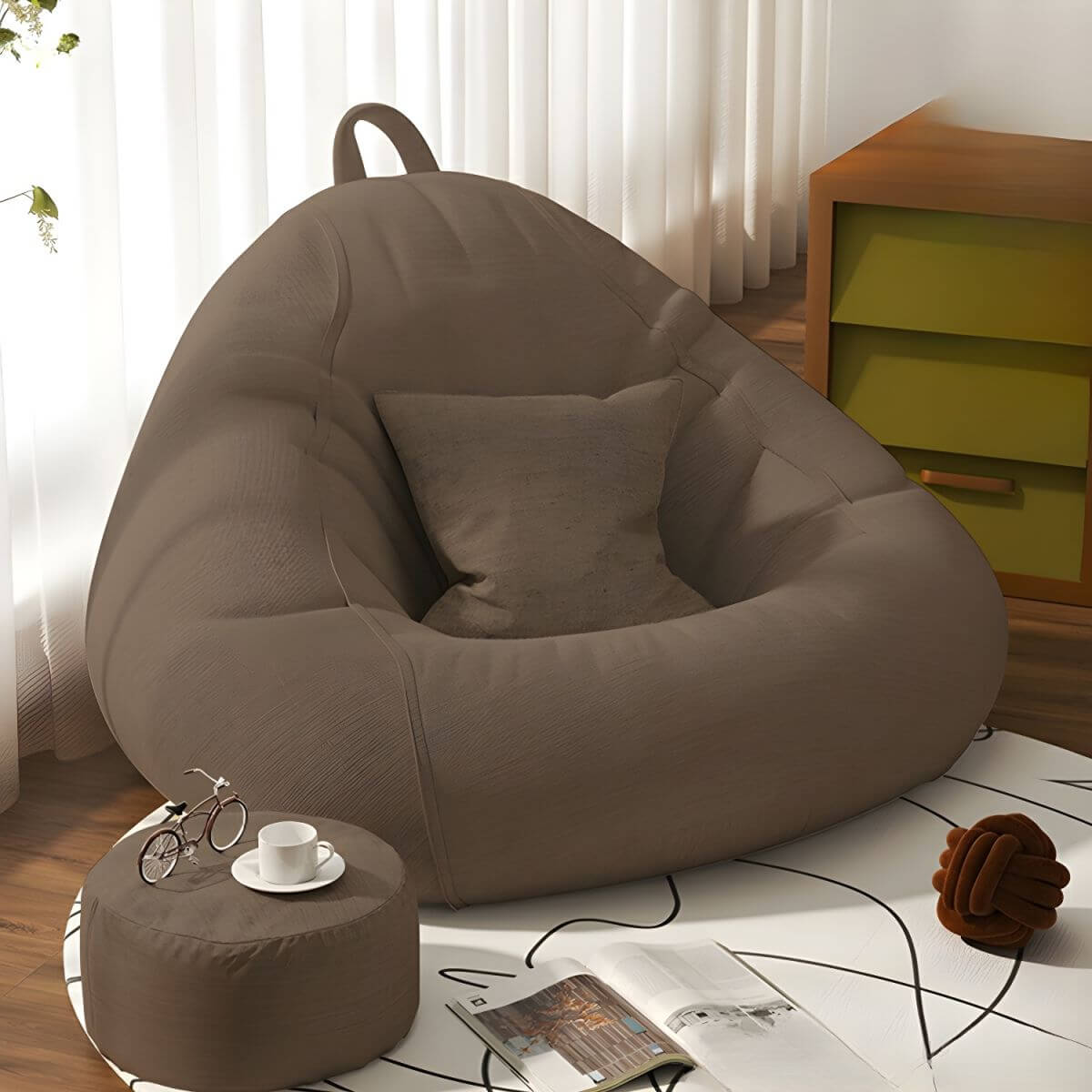 Premium Linen Upholstered Bean Bag Chair Set with Extra Firm Polystyrene Bean Fill - Comfortable Lounge Seating for Living Room, Bedroom, or Game Room