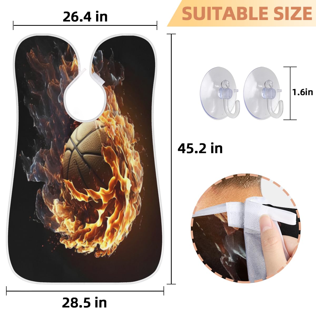 **Men's Basketball Flame Sports Beard Shaving Bib – Waterproof Hair Dye Apron for Barbers, Stylists & DIY Grooming – Sink-Friendly Beard Trimming & Haircut Cape – Perfect Gift for Men & Women** *(Ideal for Home Grooming, Salon Use & Sports Enthusiasts)*