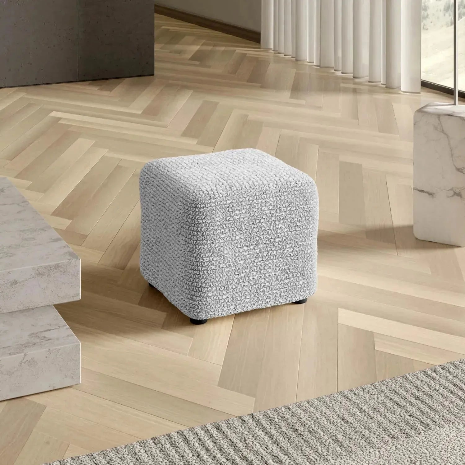 Small Ottoman Slipcover - Microfiber Collection - Perfect for Living Room, Bedroom, and Home Decor