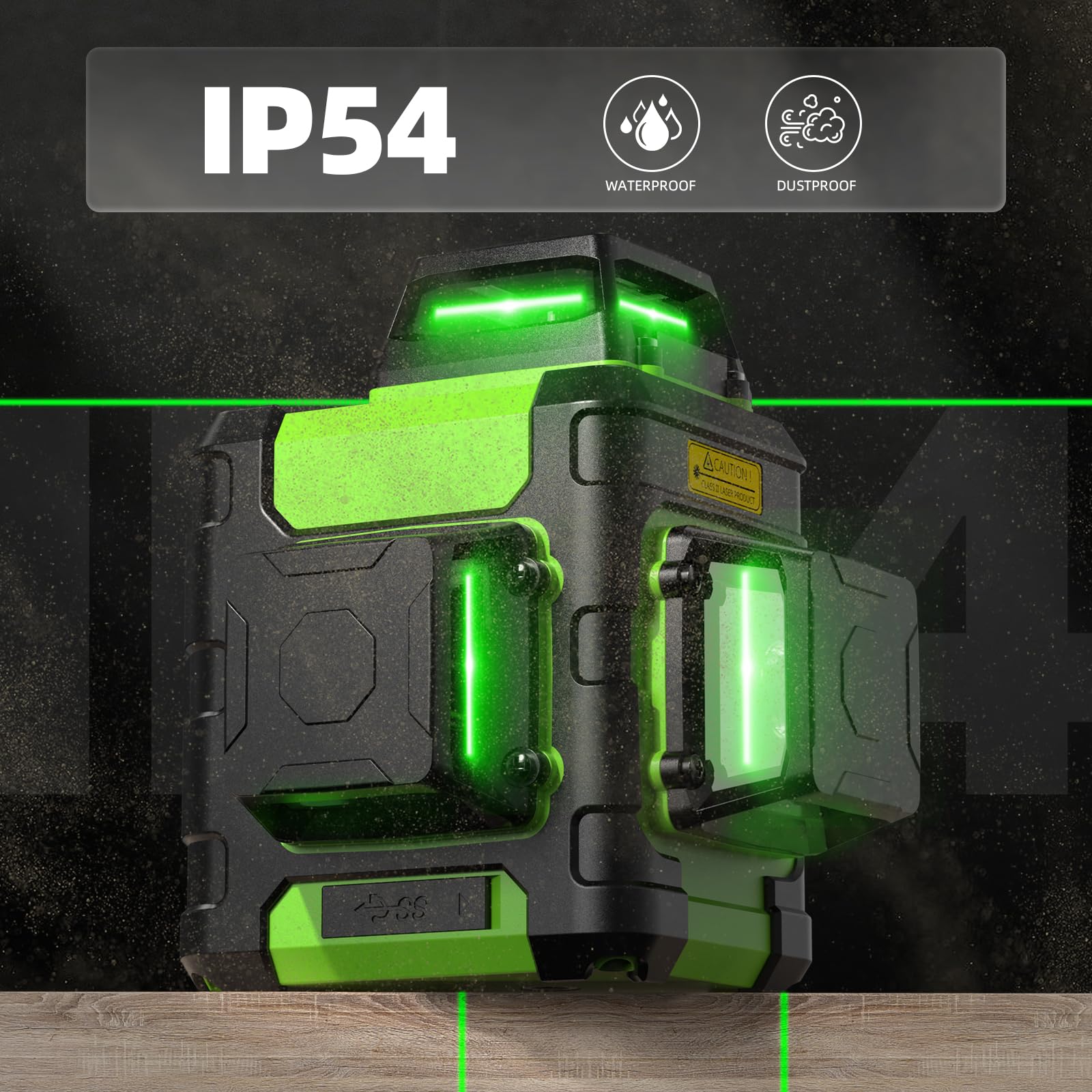 Huepar HM03CGTP 3D Cross Line Laser Level - 3 x 360° Self-Leveling Green Beam with Li-ion Battery, USB-C Charging, Hard Case & Tape Measure | Perfect for Construction, Renovation, Tile Installation & DIY Home Projects