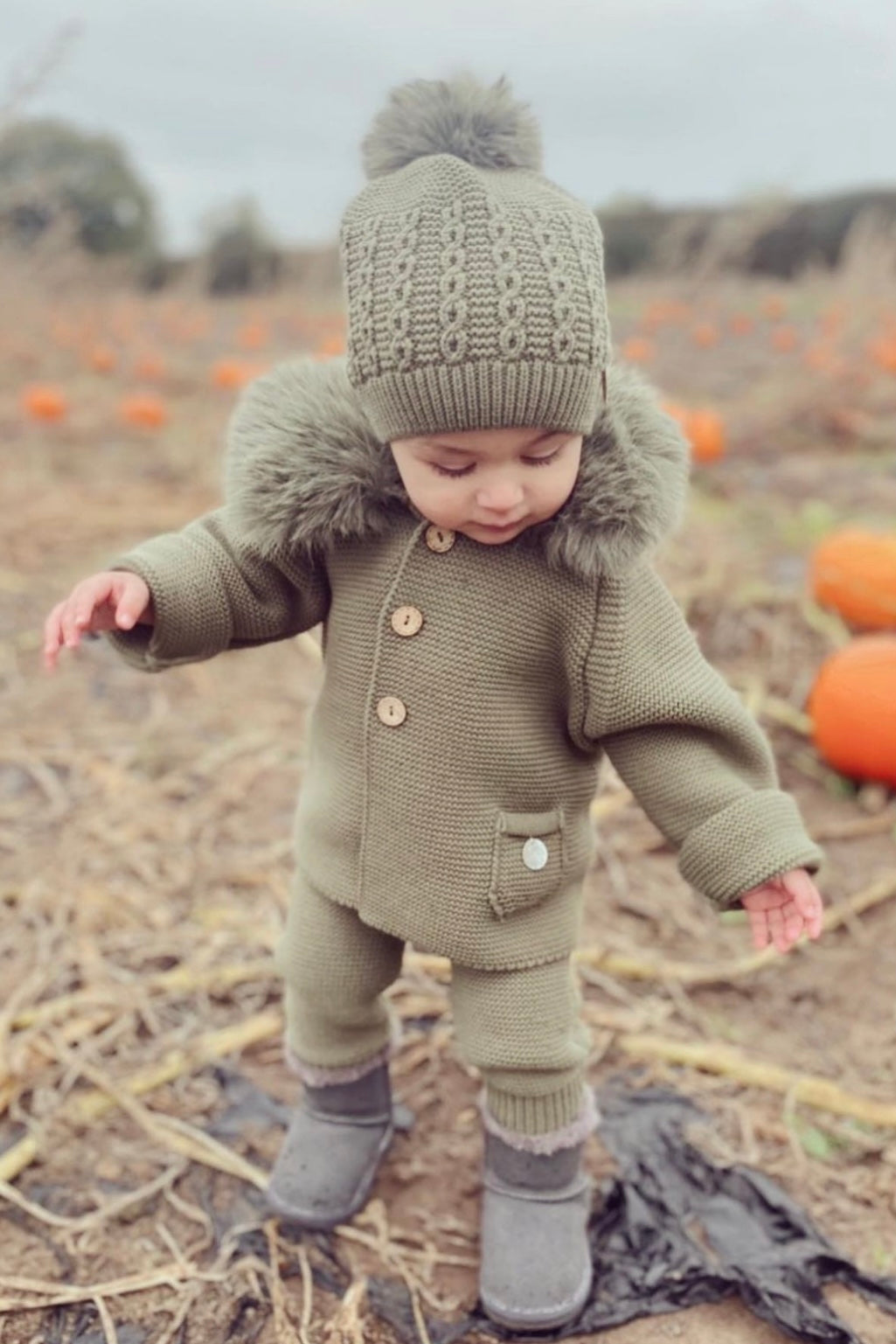 Khaki Green Faux Fur Knitted Jacket - Women's Winter Warm Cozy Cardigan for Casual Outfits & Outdoor Activities