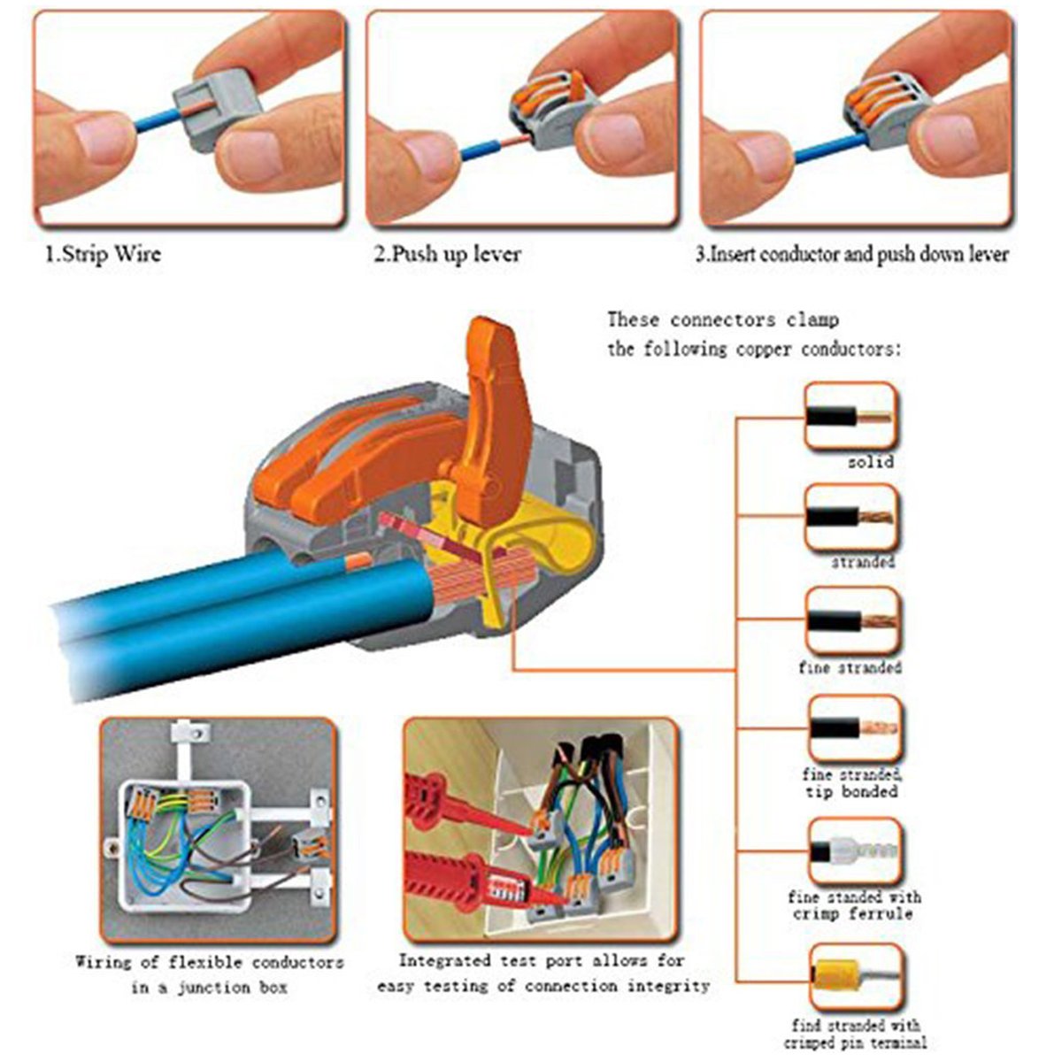 Compact Lever Wire Connectors - Fast Connection Splicing Terminals for 28-12 AWG Wires (60 Pack) | Quick Electrical Connectors for Home Wiring, DIY Projects & Automotive Repairs