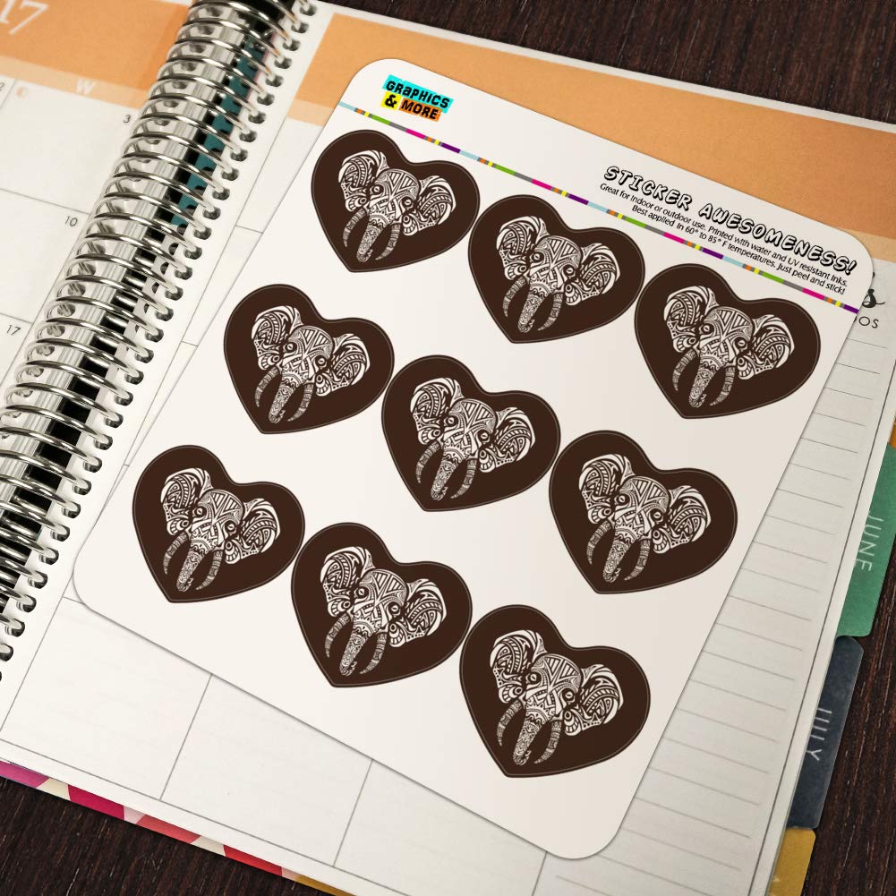 White African Elephant Tribal Heart Shaped Planner Stickers - Scrapbook & Calendar Decorative Craft Supplies for Bullet Journals, DIY Projects & Gift Wrapping