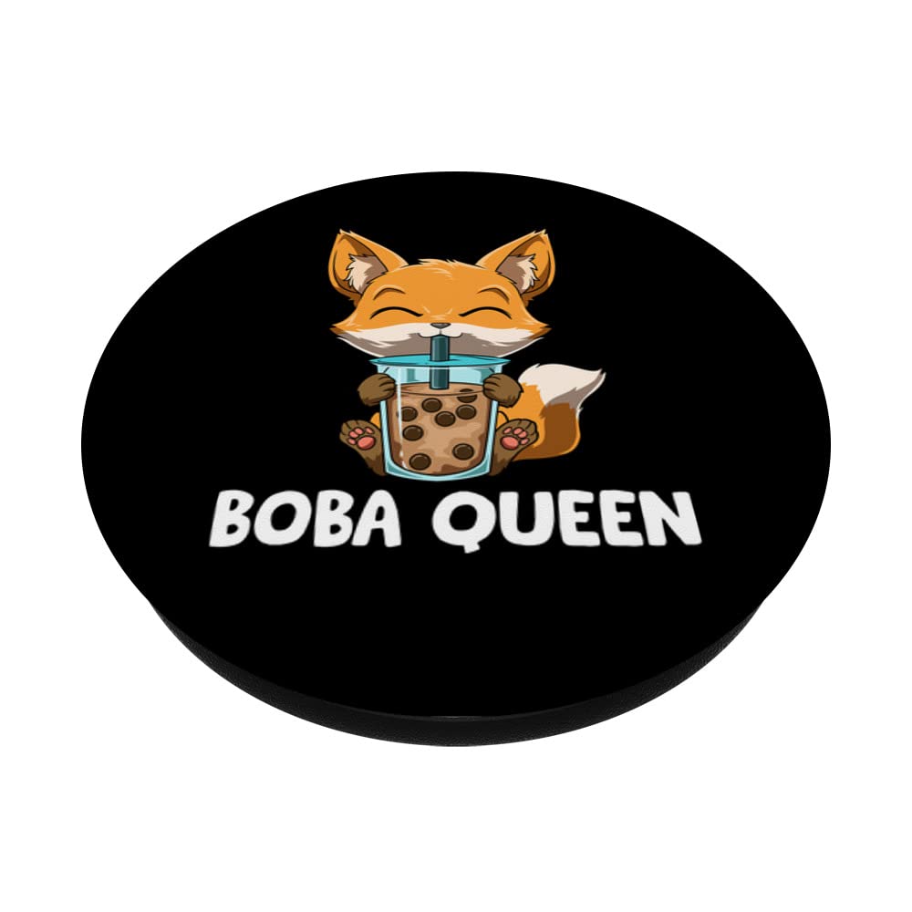 Cute Bubble Tea Fox Boba Queen PopSockets Swappable PopGrip for Phone - Adorable Phone Grip for Bubble Tea Lovers, Anime Fans & Kawaii Style Accessories