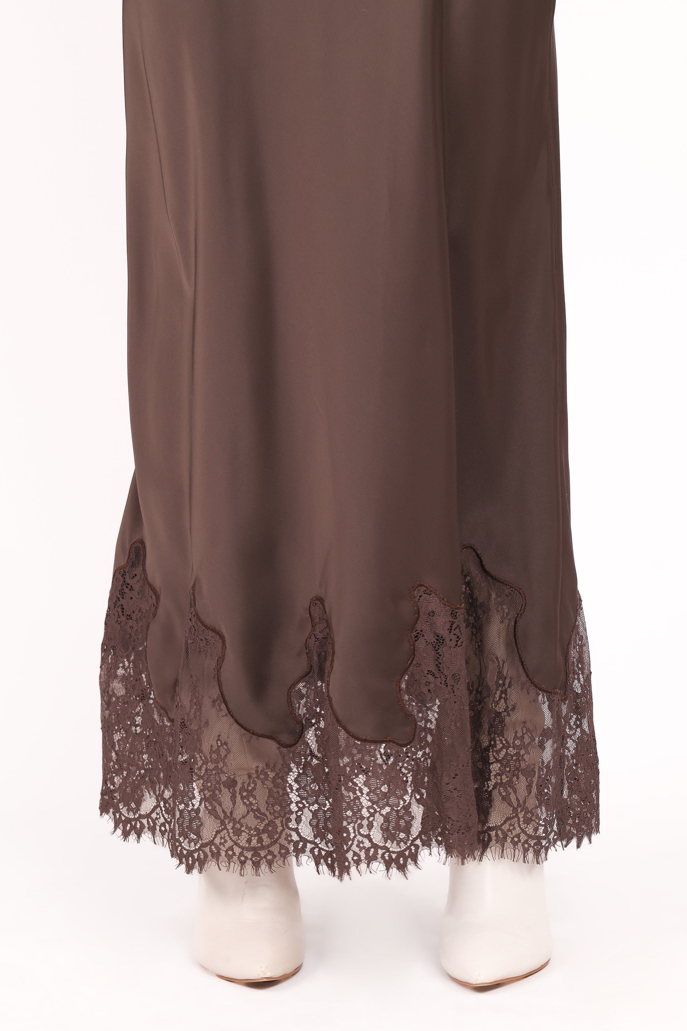 Stylish Alira Lace Trim Midi Skirt in Brown - Perfect for Casual Outings, Date Nights & Summer Fashion