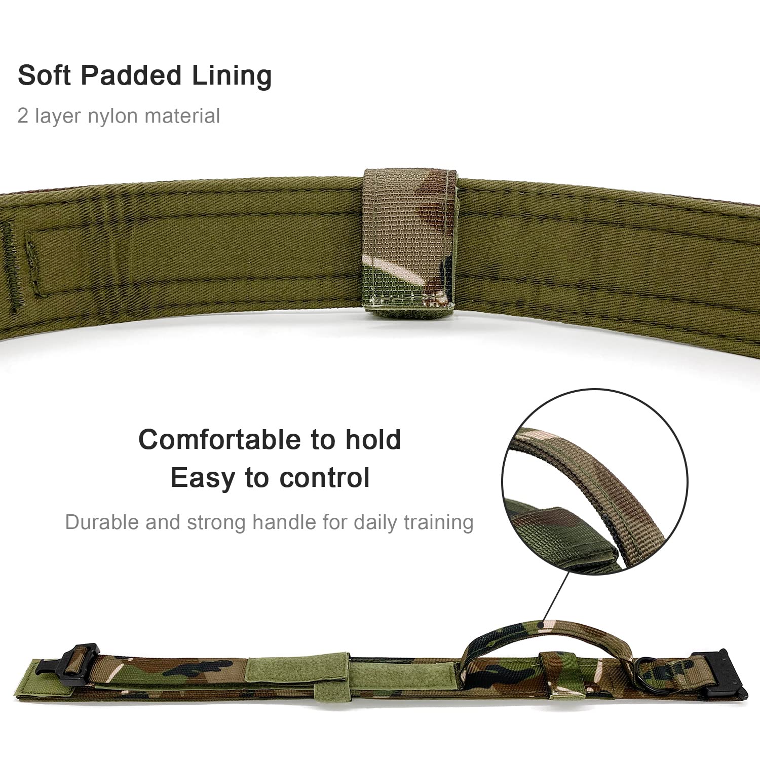 Military-Grade Tactical Dog Collar & Bungee Leash Set - Heavy Duty Adjustable K9 Collar with Control Handle - Army Khaki Nylon & Metal Buckle for Large Dogs - Perfect for Training, Hiking & Outdoor Adventures (XL)