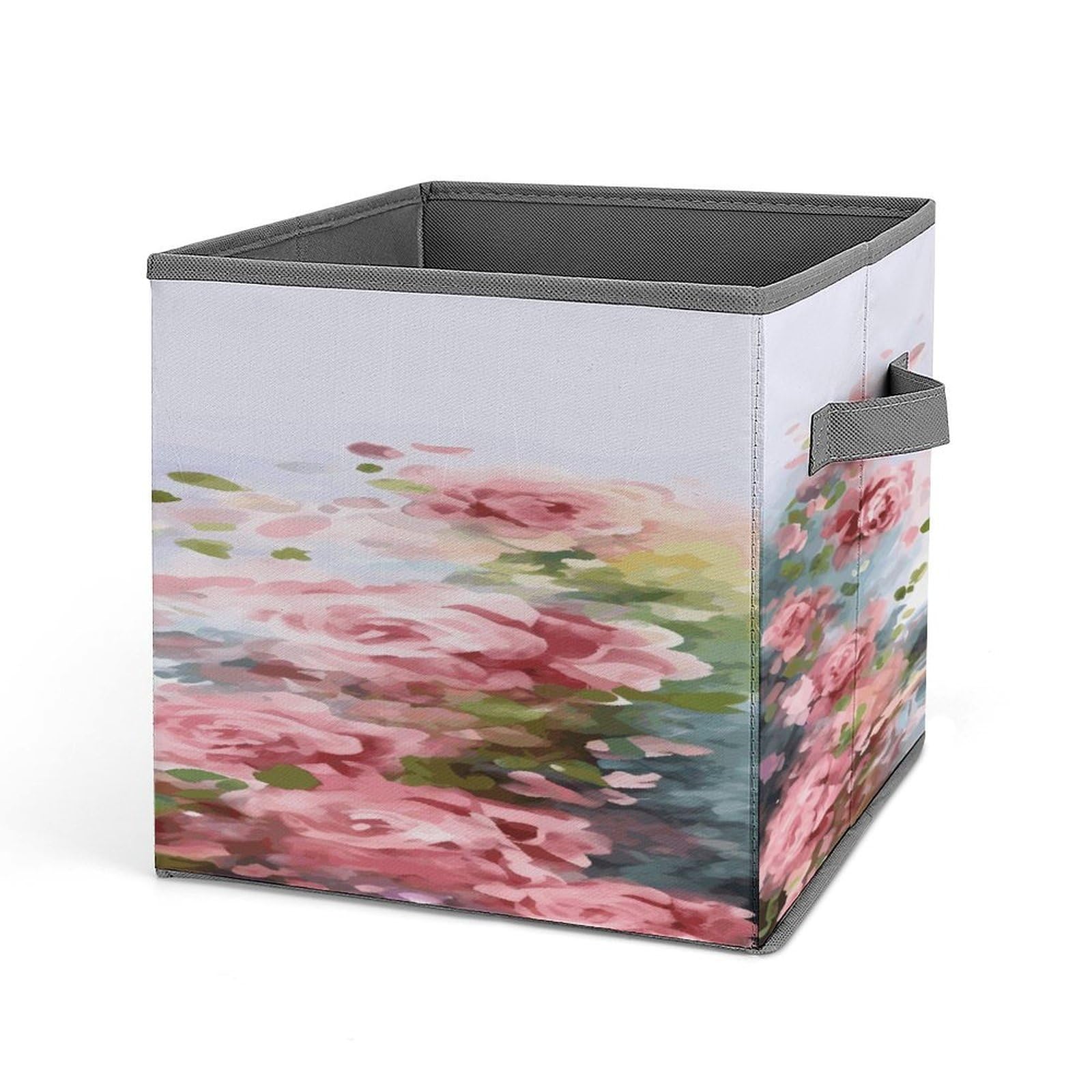 Collapsible Storage Cubes with Paris Eiffel Tower & Flowers Print - 10.6×10.6 Inch Foldable Fabric Bins with Handles for Home Organization - Perfect for Closet, Nursery, Office & Laundry Room Storage