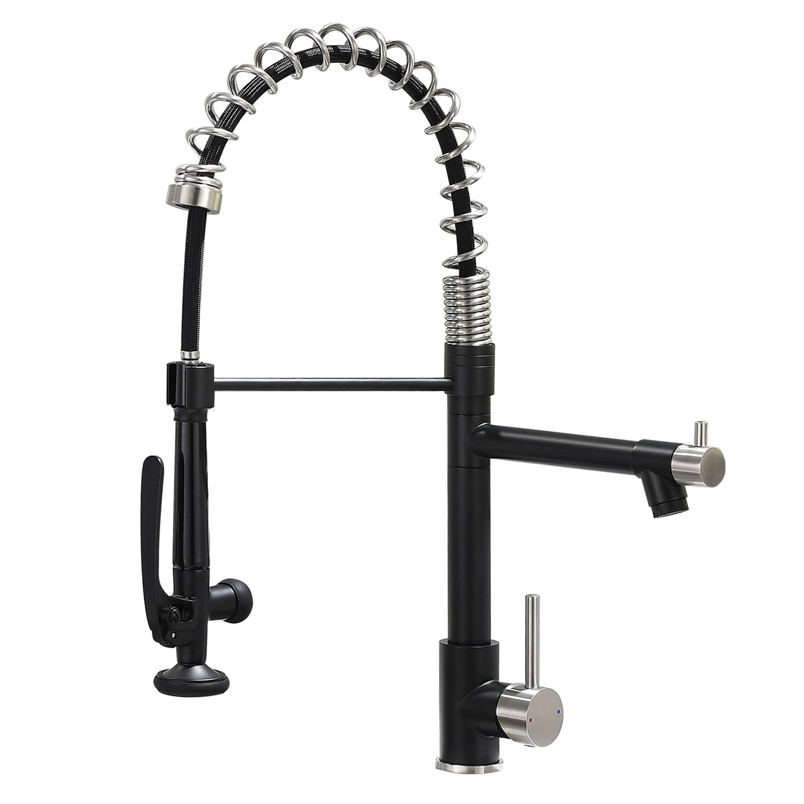 Commercial Pull Down Kitchen Faucet with Sprayer - Matte Black & Brushed Nickel Finish - Ideal for Restaurant, Bar & Home Kitchen Sink