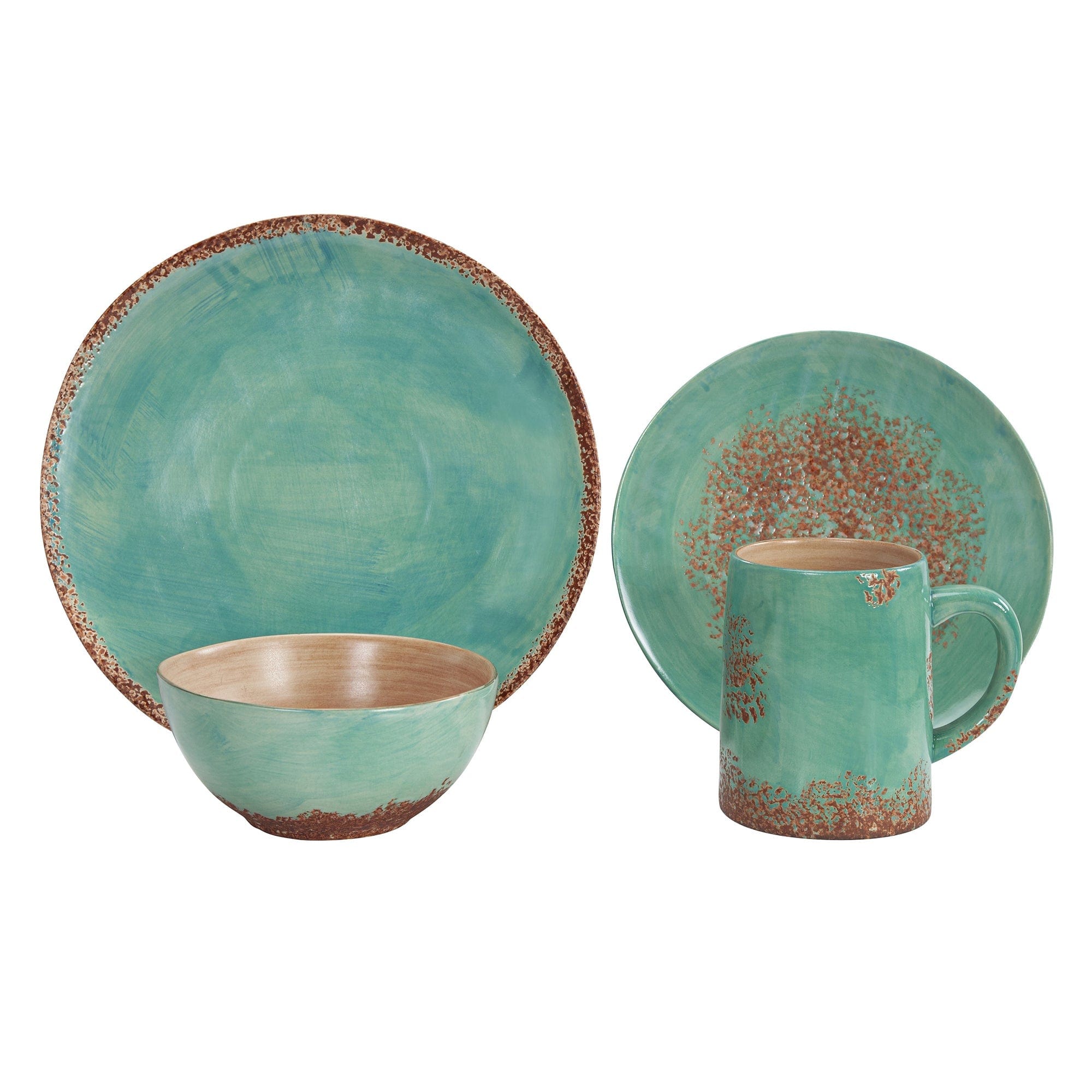 16-Piece Patina Turquoise Ceramic Dinnerware Set - Elegant Tableware for Dining, Entertaining & Special Occasions