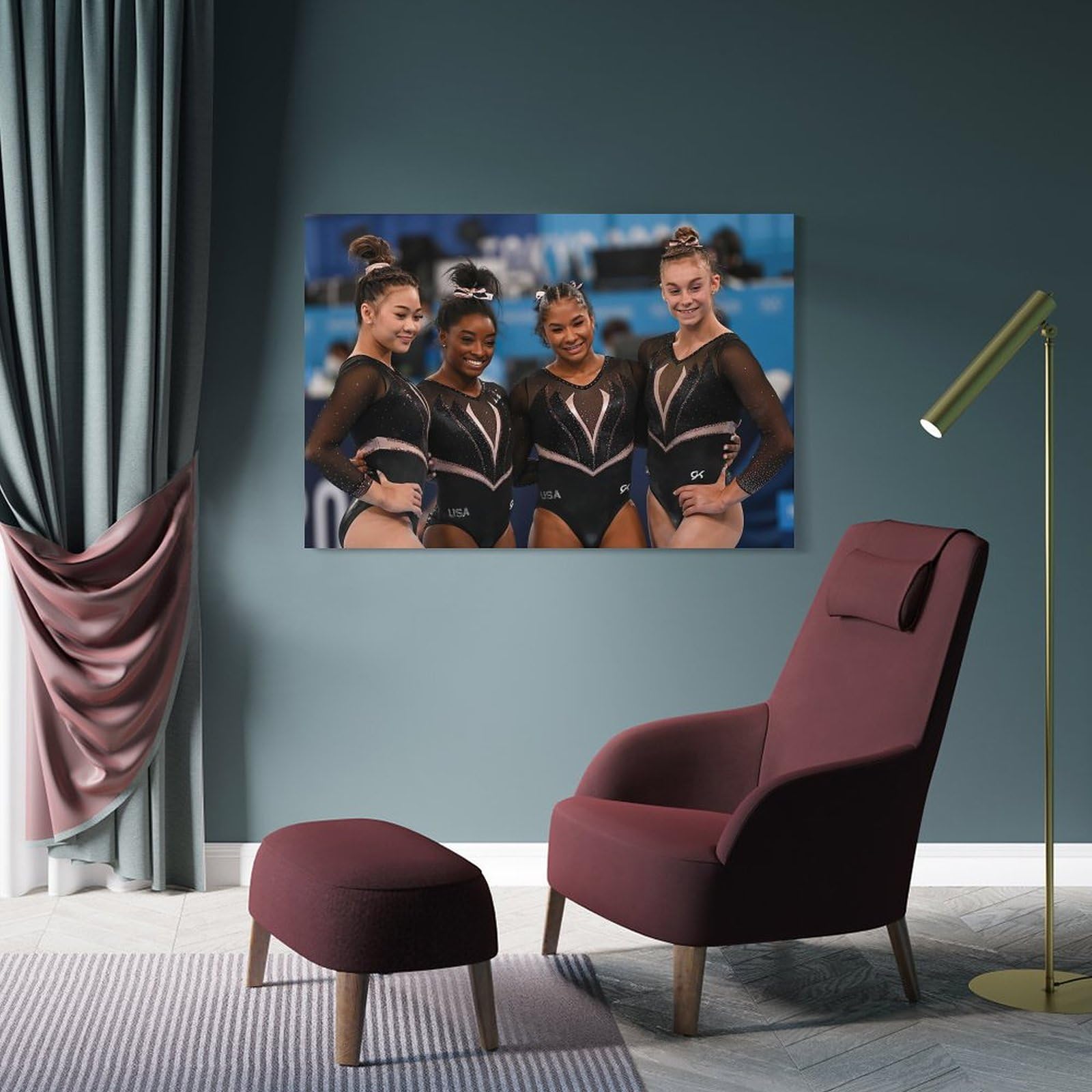 Simone Biles & US Women's Gymnastics Team Canvas Poster - Jordan Chiles, Sunisa Lee, Grace McCallum - 24x36 Inch (60x90cm) Wall Art for Home Decor, Bedroom, Gym & Office - Perfect Gift for Gymnastics Fans