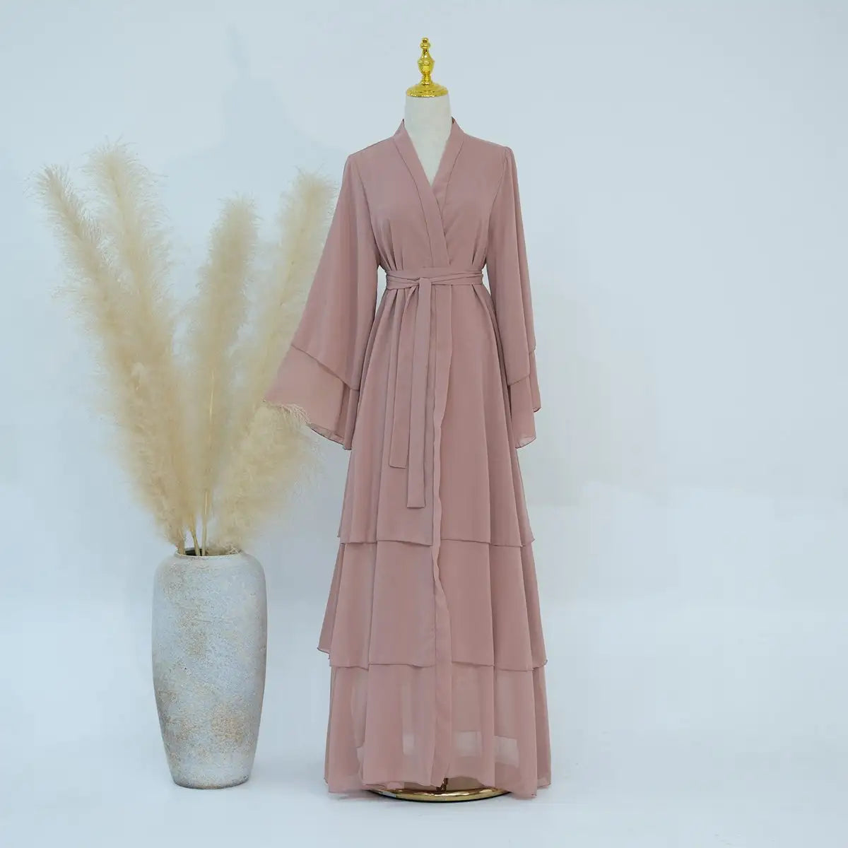 Elegant Chiffon Muslim Women's Open Abaya Dress - Modest Islamic Prayer Dress for Women, Perfect for Prayer, Mosque, and Special Occasions