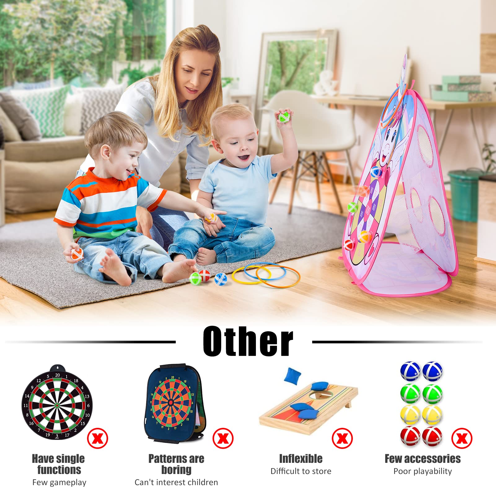 Corrit 5-in-1 Portable Bean Bag Toss Game Set - Outdoor Ring Toss & Lawn Games for Kids & Adults - 30 Piece Backyard Party Supplies for Birthday, Picnic, BBQ & Garden Fun