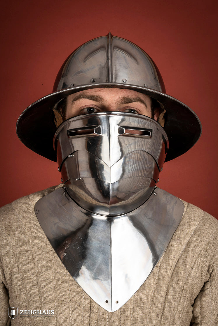 1.6mm Polished Steel Gorget with Visor - Medieval Neck Armor for LARP, Cosplay & Renaissance Fairs - Perfect for Historical Reenactments & Costume Events