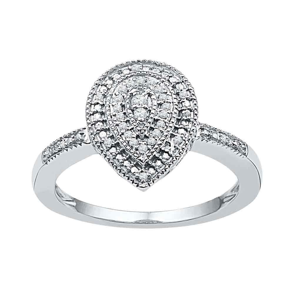 10K White Gold Women's Round Diamond Teardrop Cluster Ring - 1/10 CTTW Elegant Jewelry for Engagement, Anniversary & Special Occasions