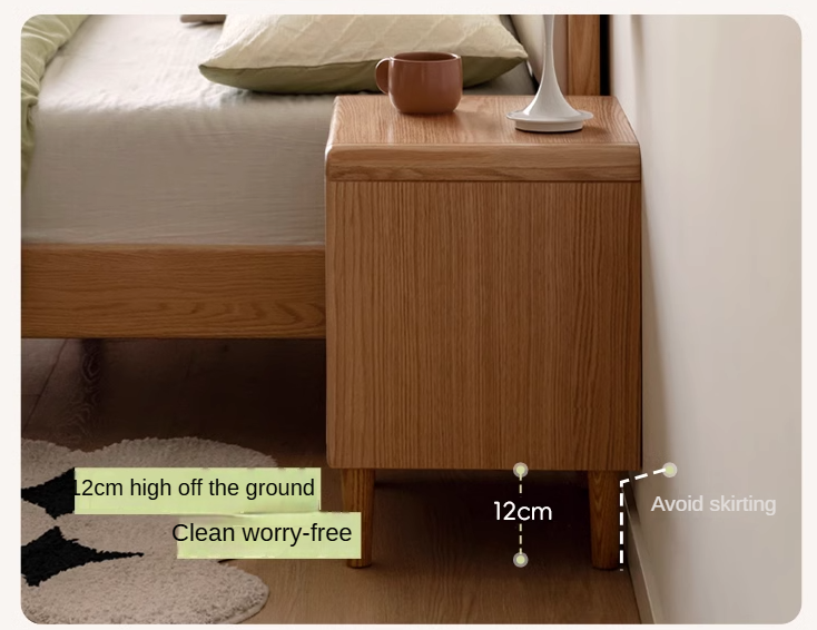 Solid Oak Wood Nightstand - Bedside Table with Drawer for Bedroom Furniture, Perfect for Storage and Decor