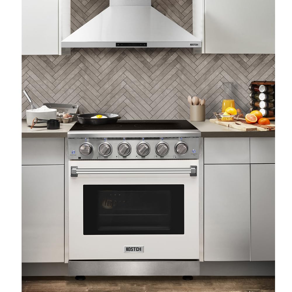 36 Inch Stainless Steel Electric Range with 5-Burner Glass Cooktop & 6.0 Cu. Ft. Convection Oven - KOS-36RE06H White | Professional Kitchen Appliance for Home Cooking, Baking & Entertaining