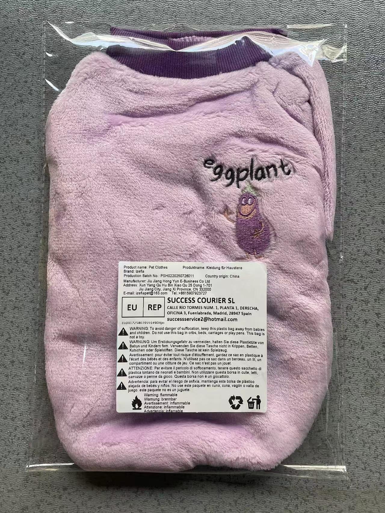 Warm Fleece Dog Sweater for Small & Medium Dogs & Cats - Winter Coat with Fruit Design, Purple XL - Perfect for Cold Weather & Indoor Pajamas